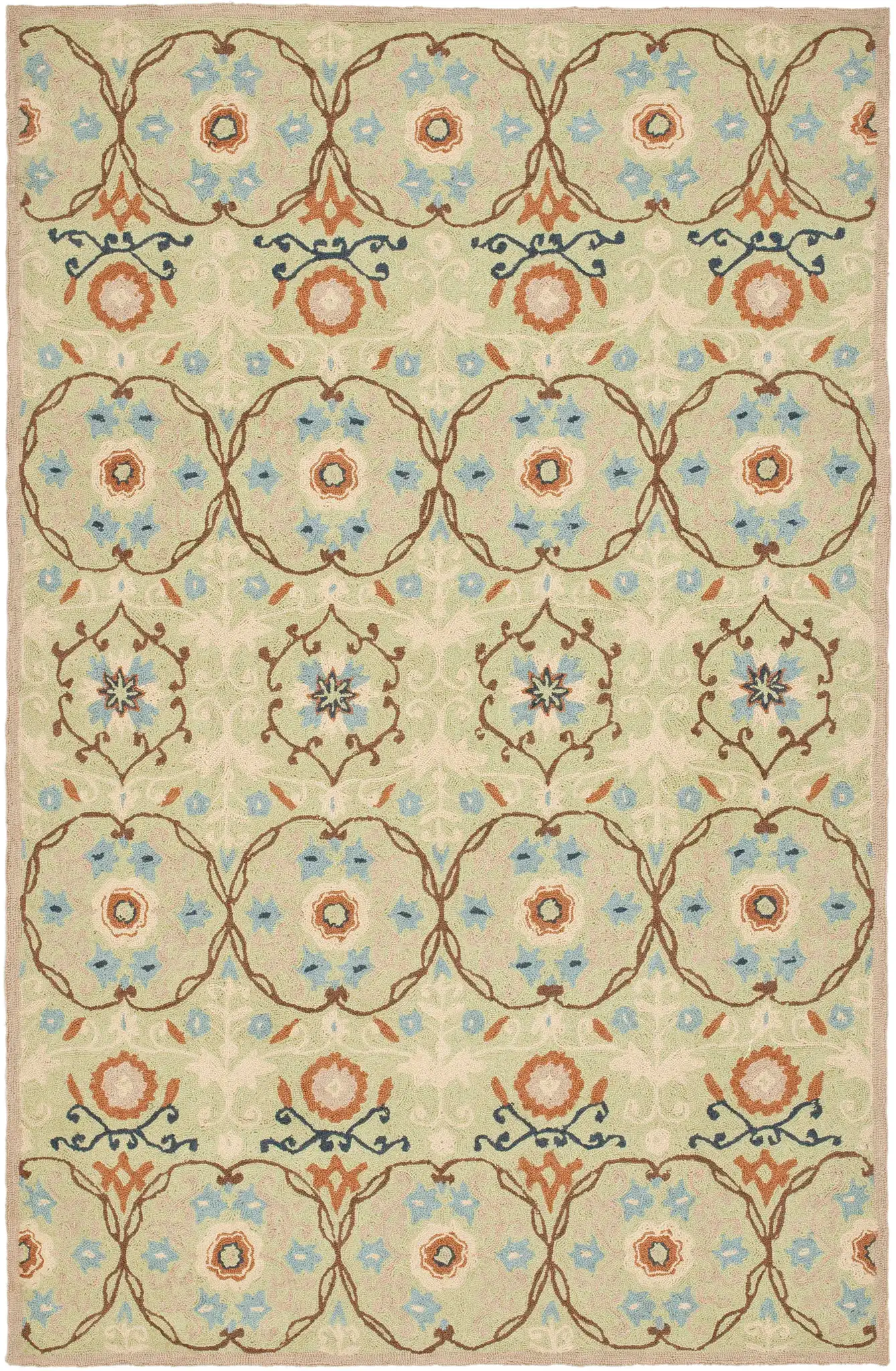 Chelsea Houghton Hand-Hooked Wool Rug in Sage / Ivory, detail view