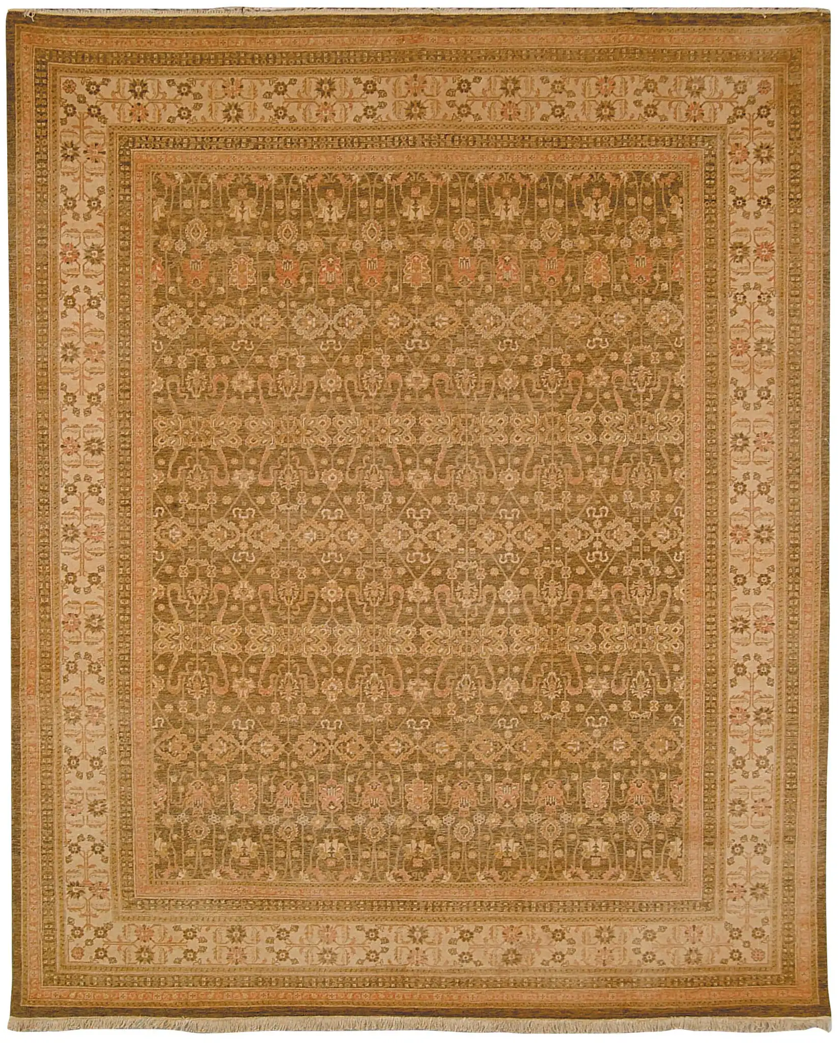 Heirloom Traditional Persian Allover Hand-Knotted Rug in Olive / Ivory