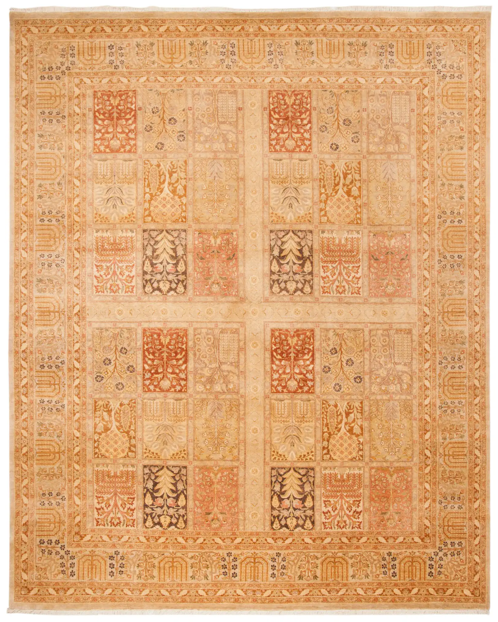 Heirloom Garden Panel Hand-Knotted Wool Rug in Sand
