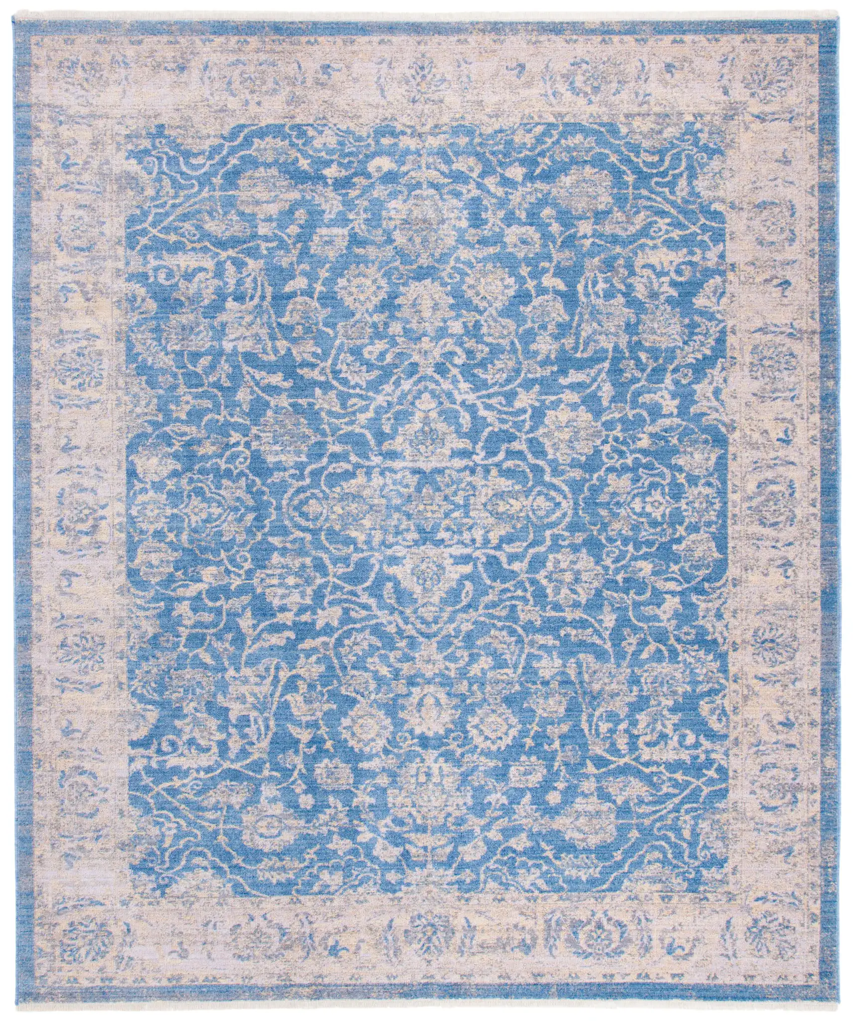 Hellenic Bordered Floral Rug in Blue / Gold