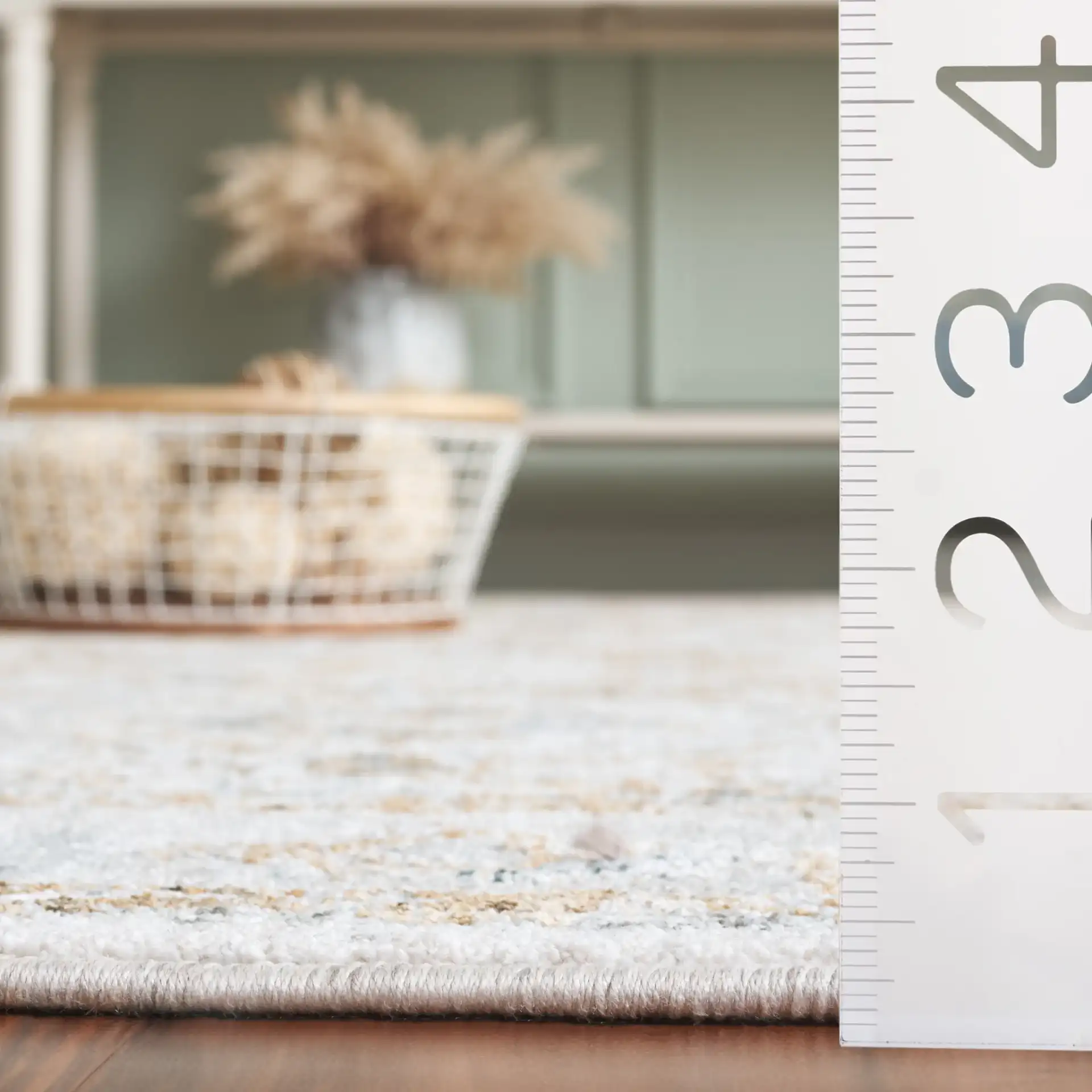 Hamilton Distressed Floral Bordered Rug in Gray / Blue in a styled room