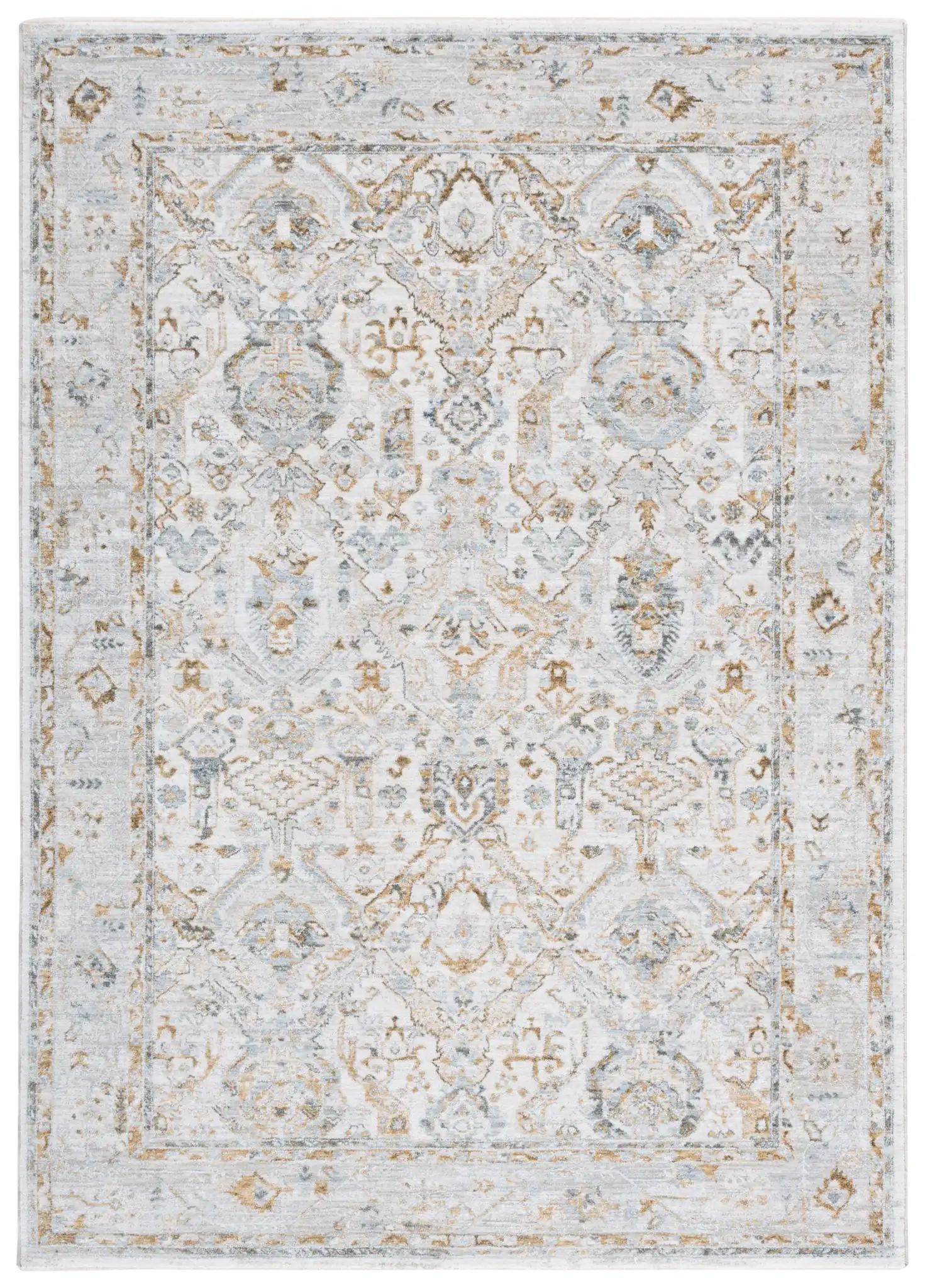 Hamilton Distressed Floral Bordered Rug in Gray / Blue
