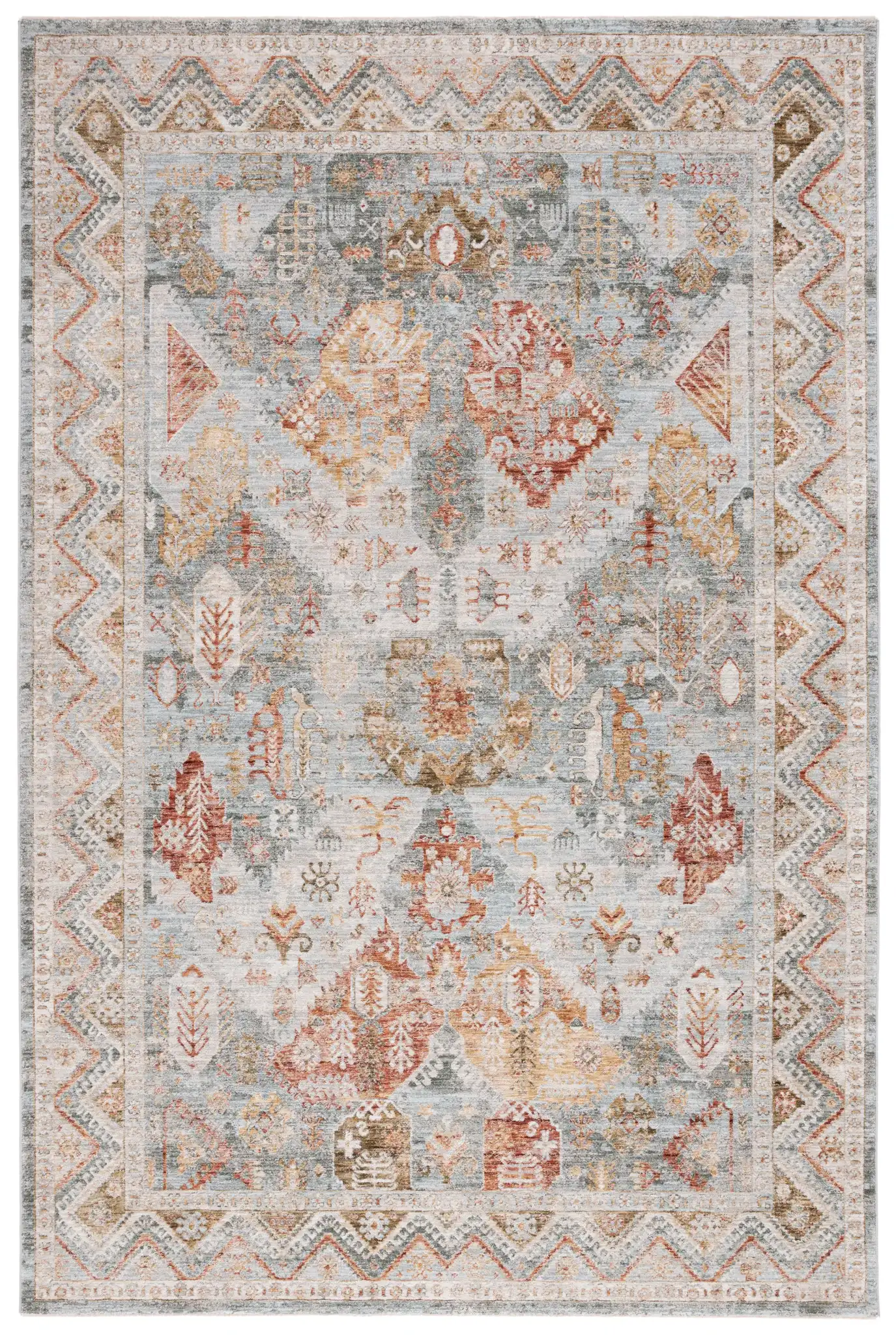 Hamilton Tribal Border Rug in Blue / Gold Rust, detail view