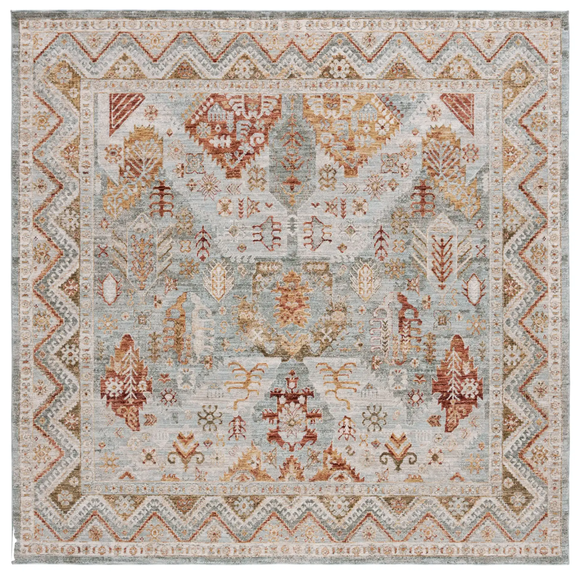 Hamilton Tribal Border Rug in Blue / Gold Rust