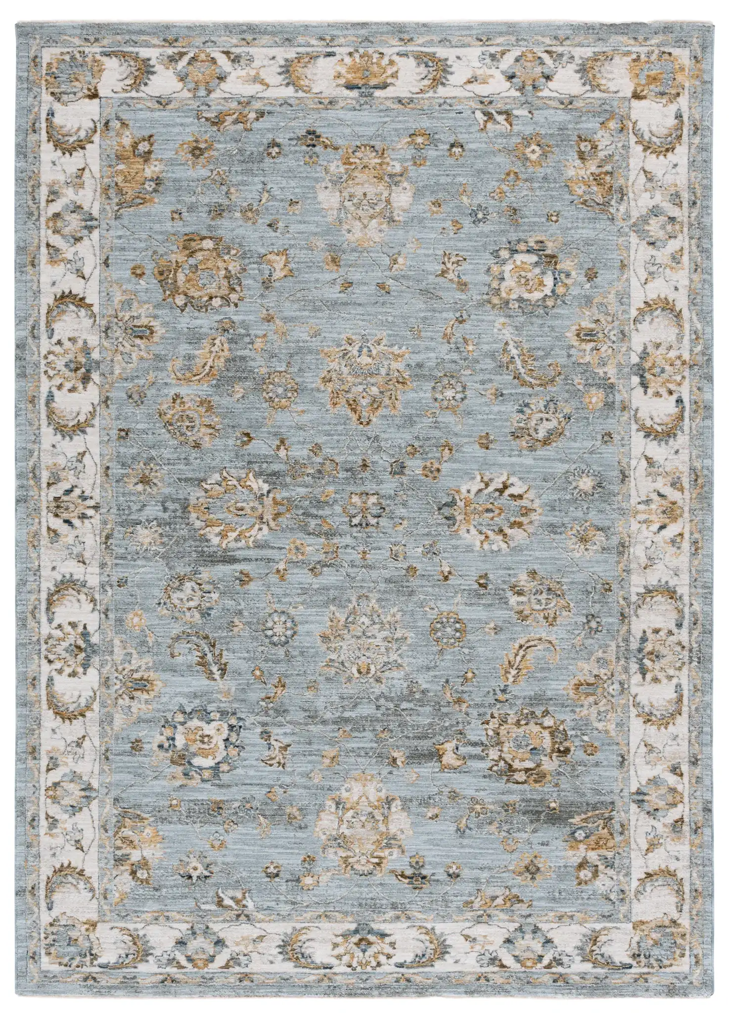 Hamilton Bordered Floral Rug in Blue / Gold