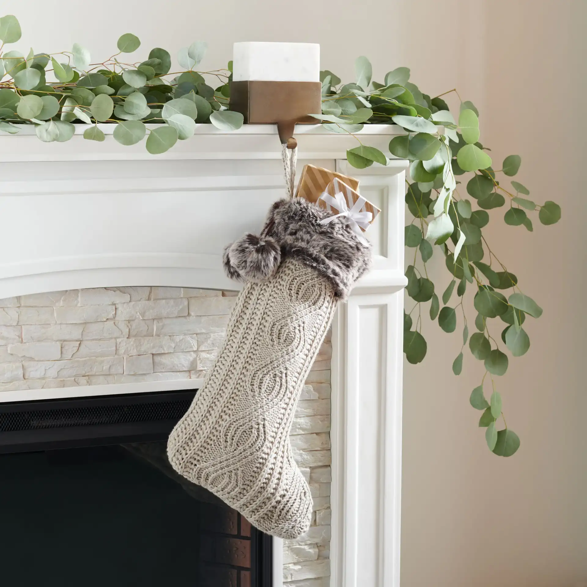Gingerbread Stocking (Set of 2) in Beige in a styled room