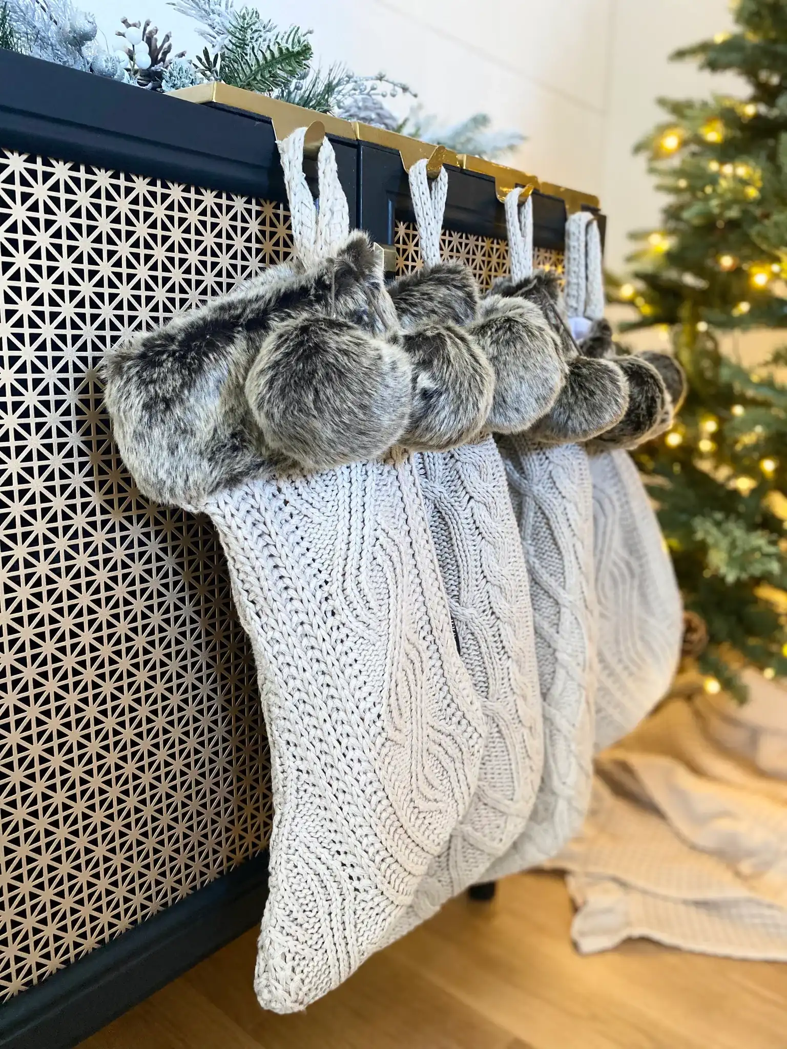 Gingerbread Stocking (Set of 2) in Beige in a styled room