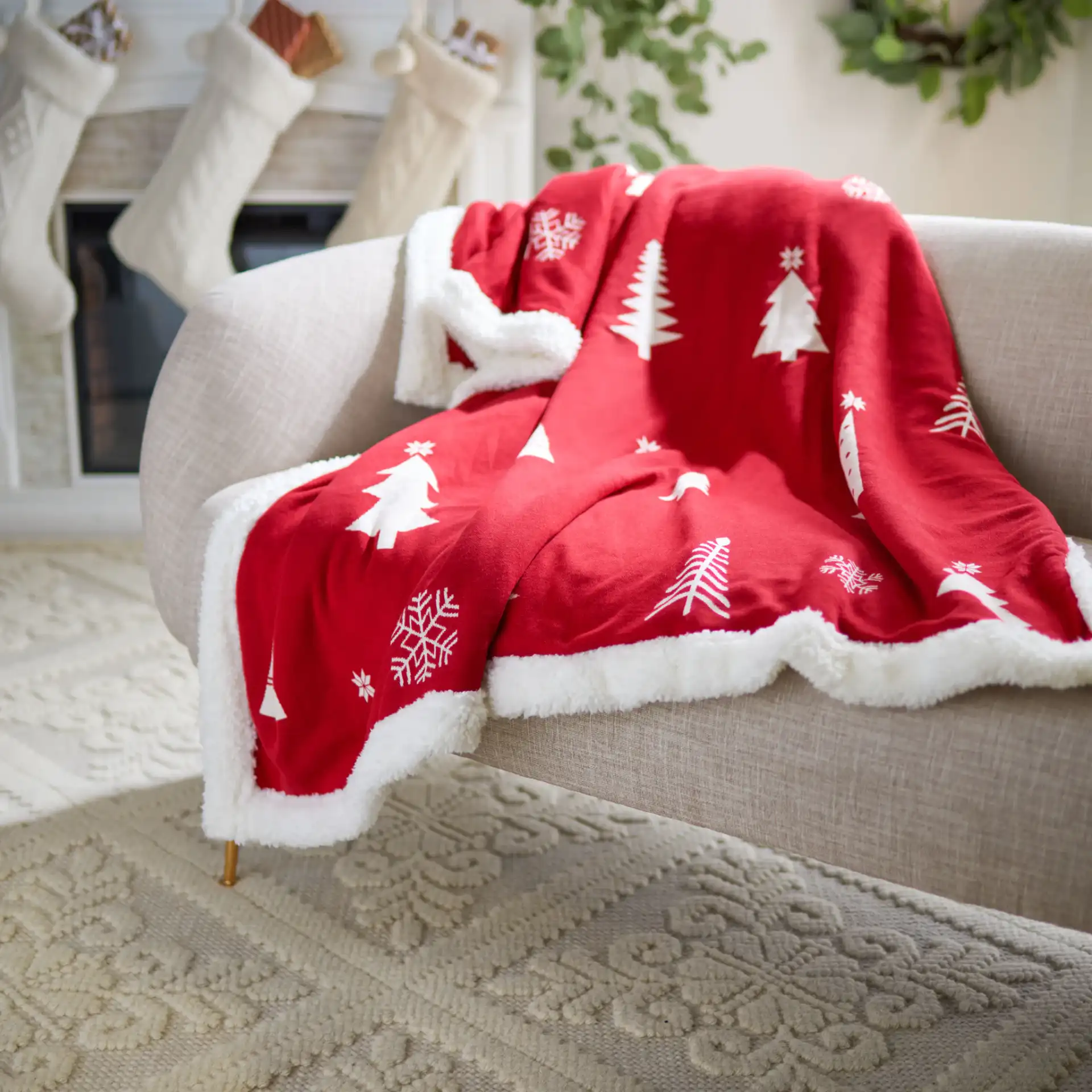 Cedar Sherpa Throw in Green in a styled room