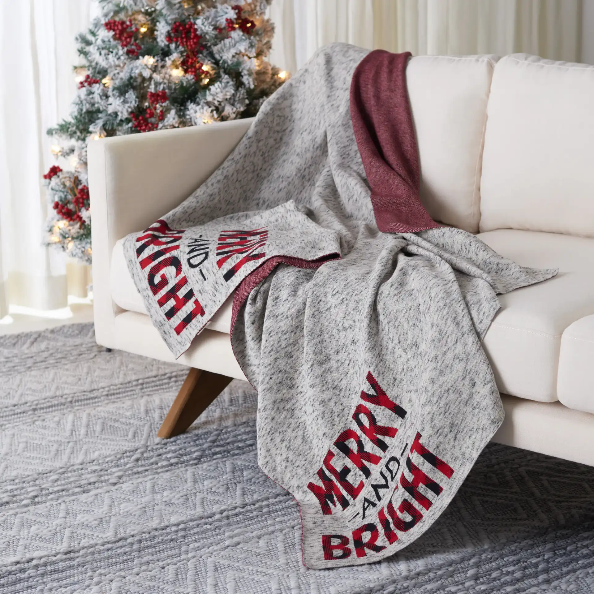 Merry And Bright Throw in Gray / Red in a styled room
