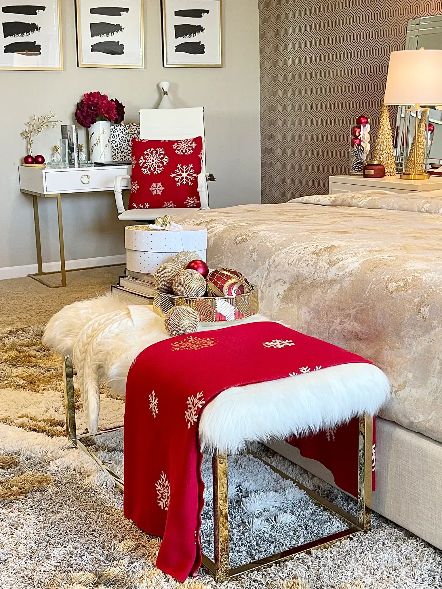 Frosty Wish Throw in Red / White in a styled room