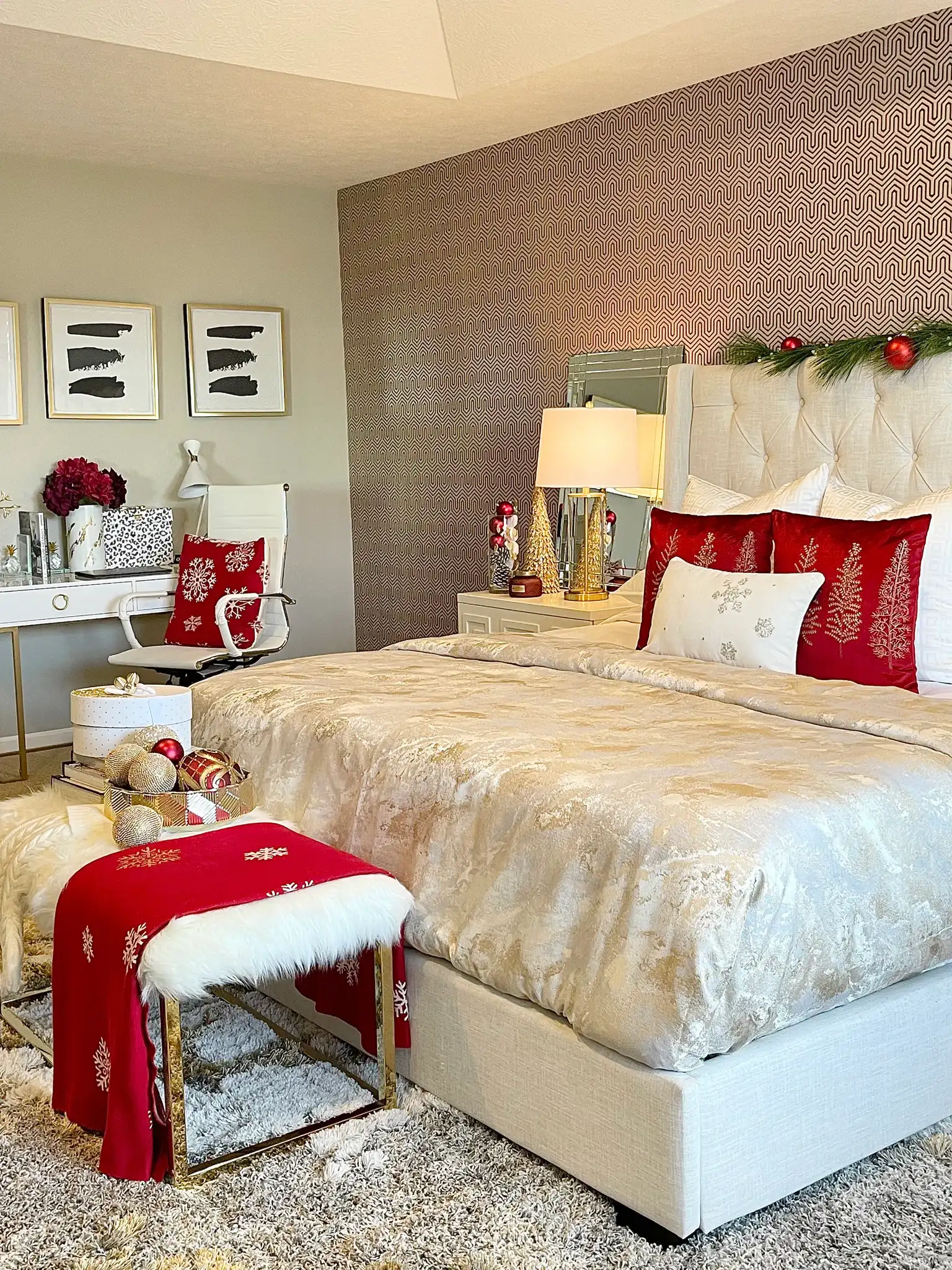 Frosty Wish Throw in Red / White in a styled room