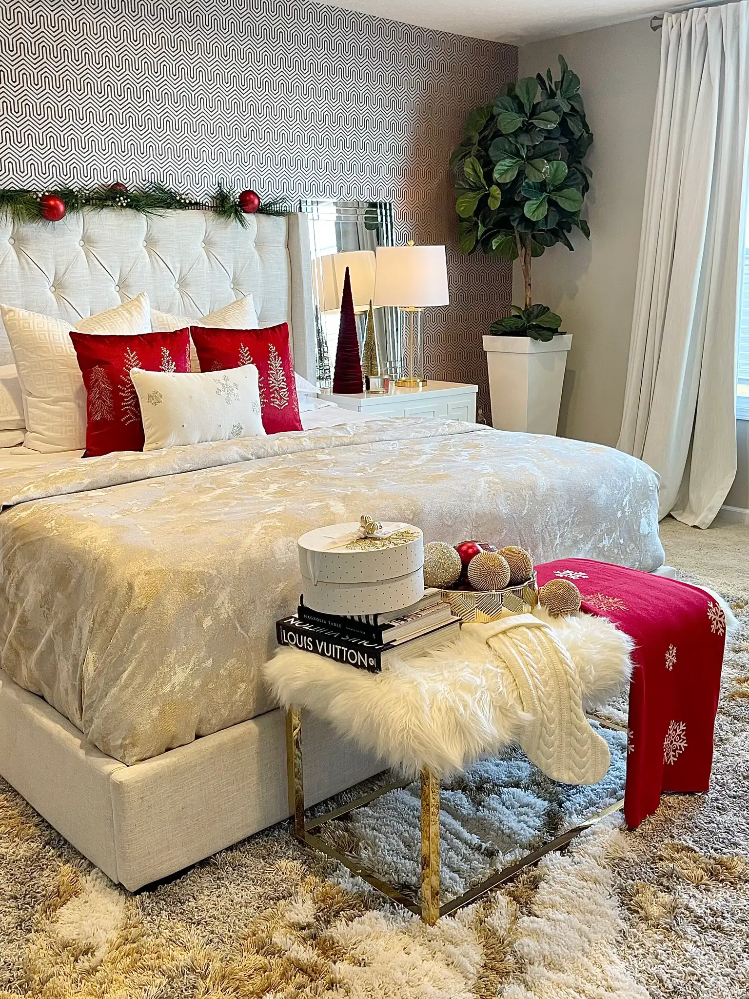 Frosty Wish Throw in Red / White in a styled room