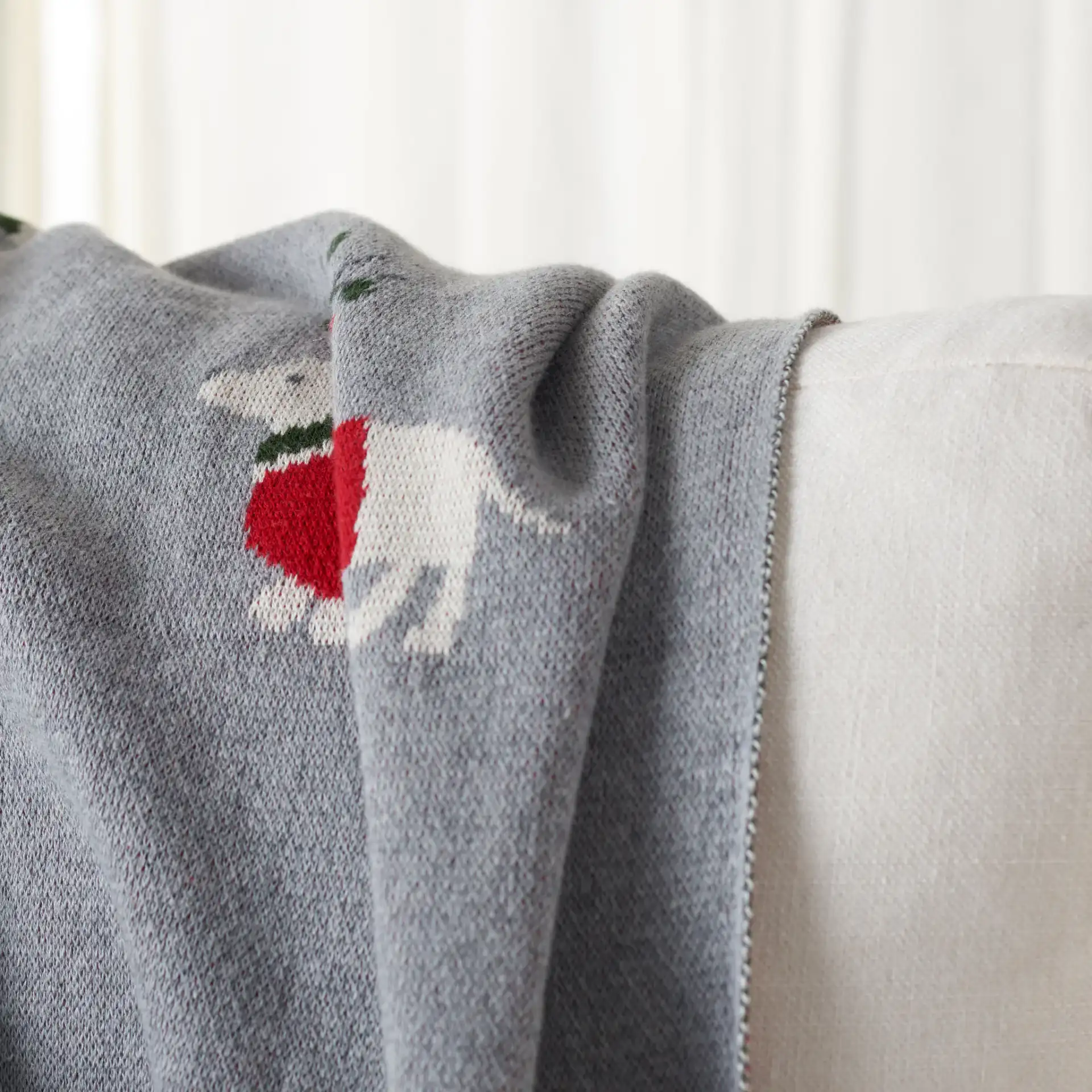 Sleighbells Throw in Gray / Red in a styled room