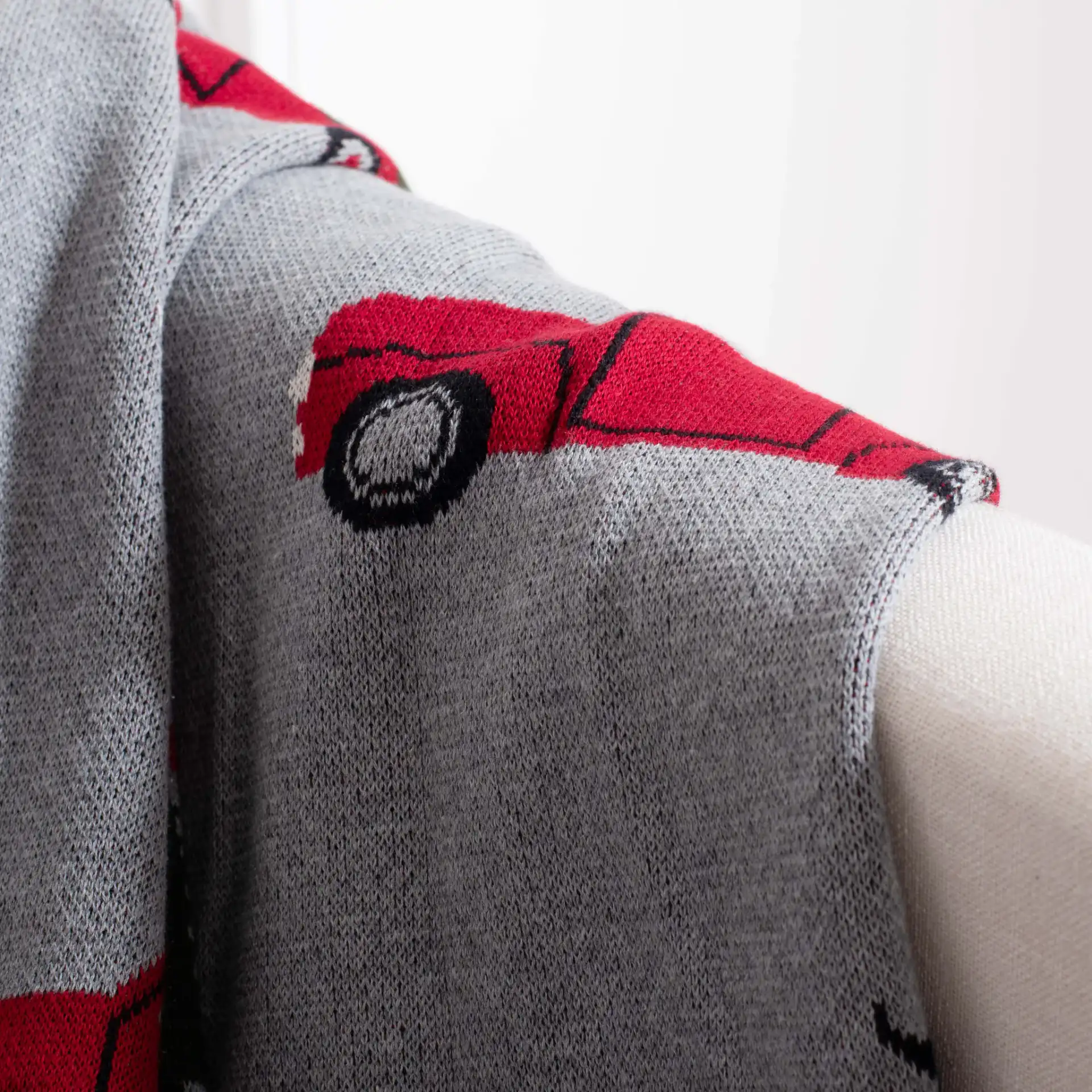 Dasher Throw in Gray / Red in a styled room