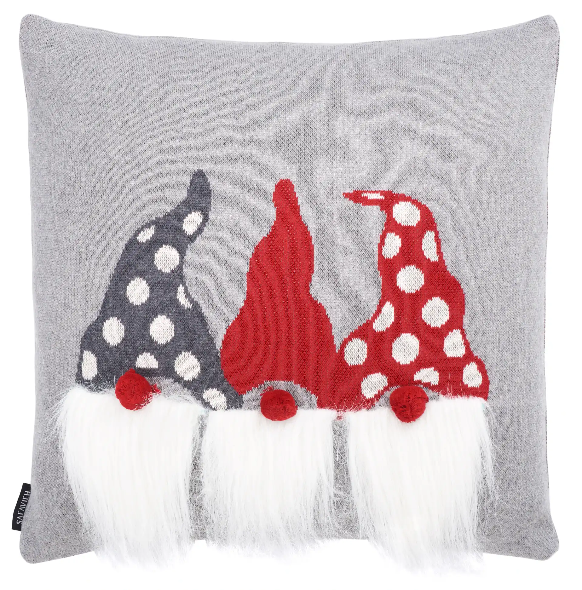 Trio Elves Pillow in Gray / Red, detail view