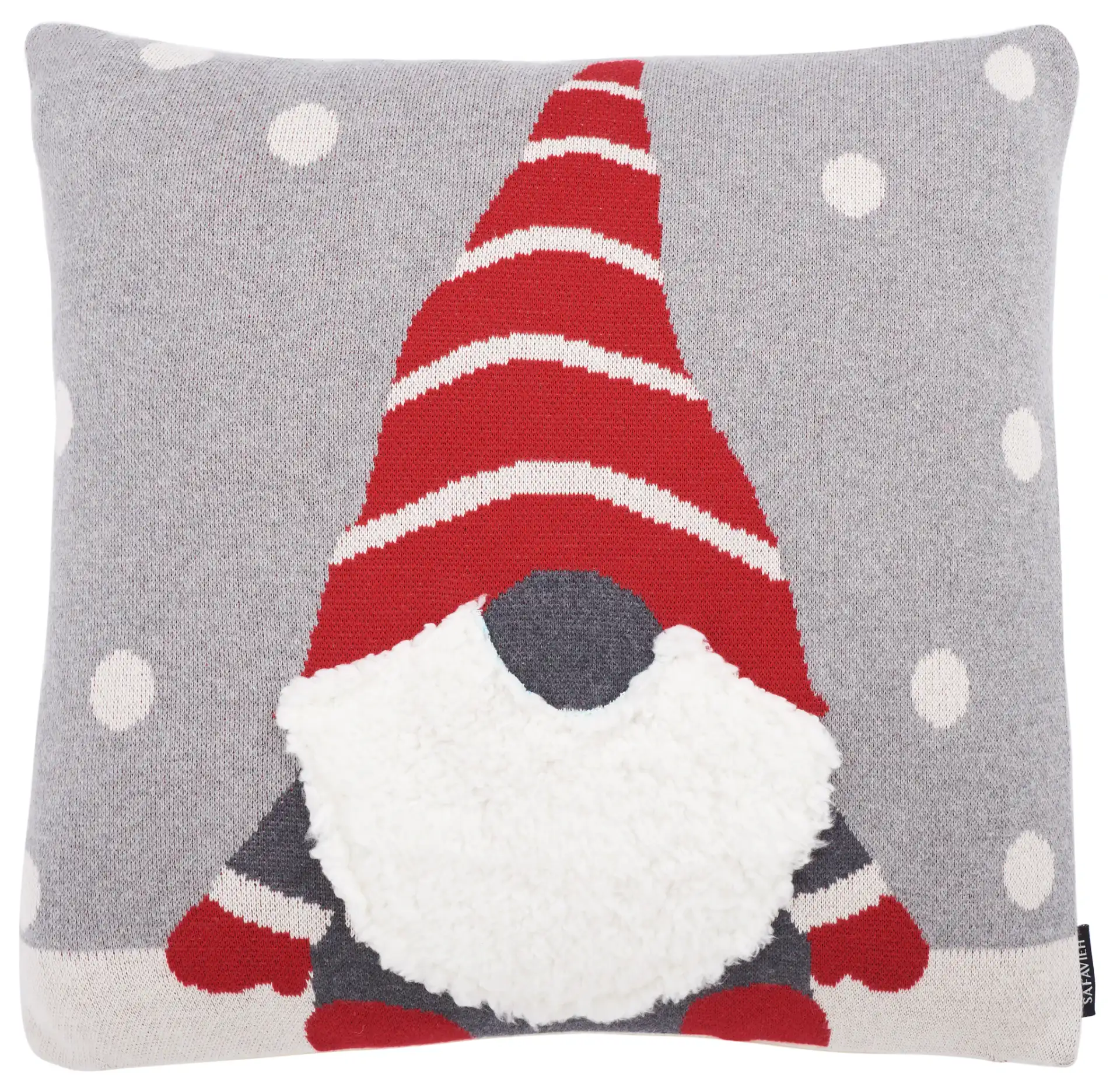 Peppermint Elf Pillow in Gray / Red, detail view