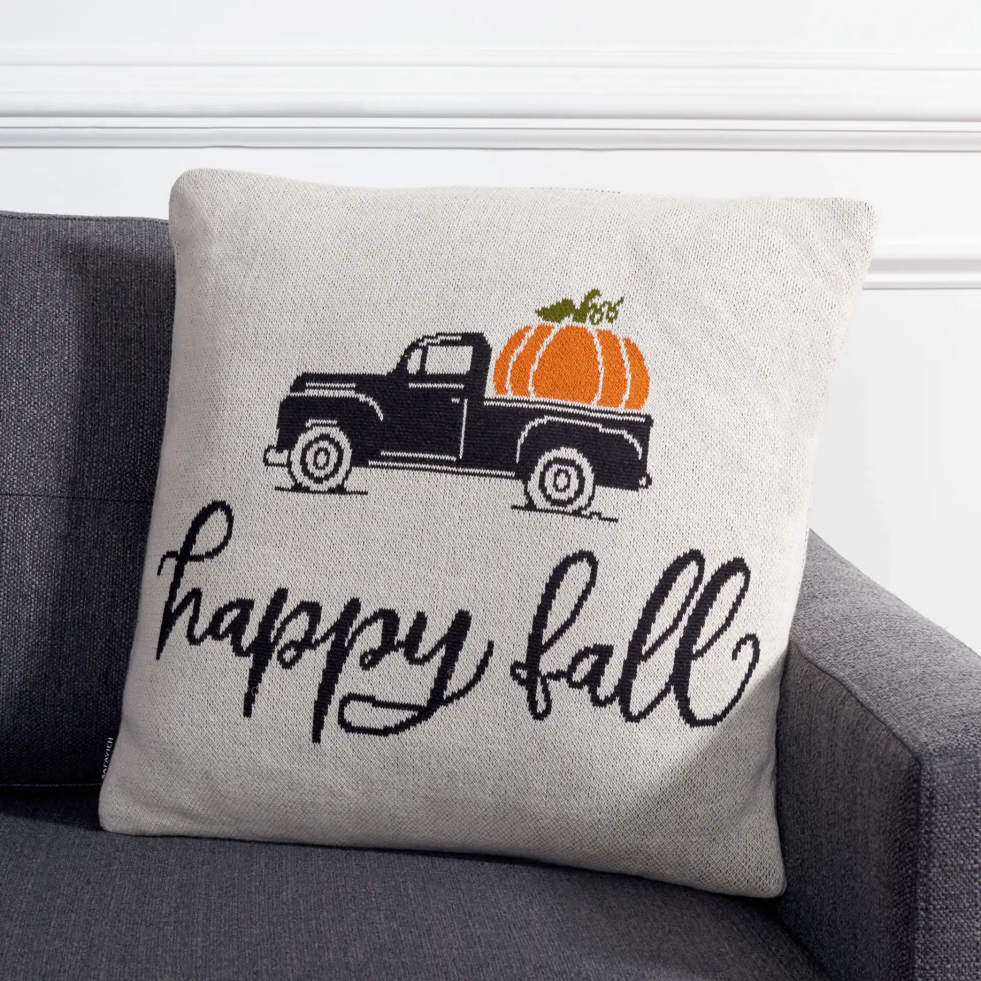 Fall Truck Pillow in Multi in a styled room