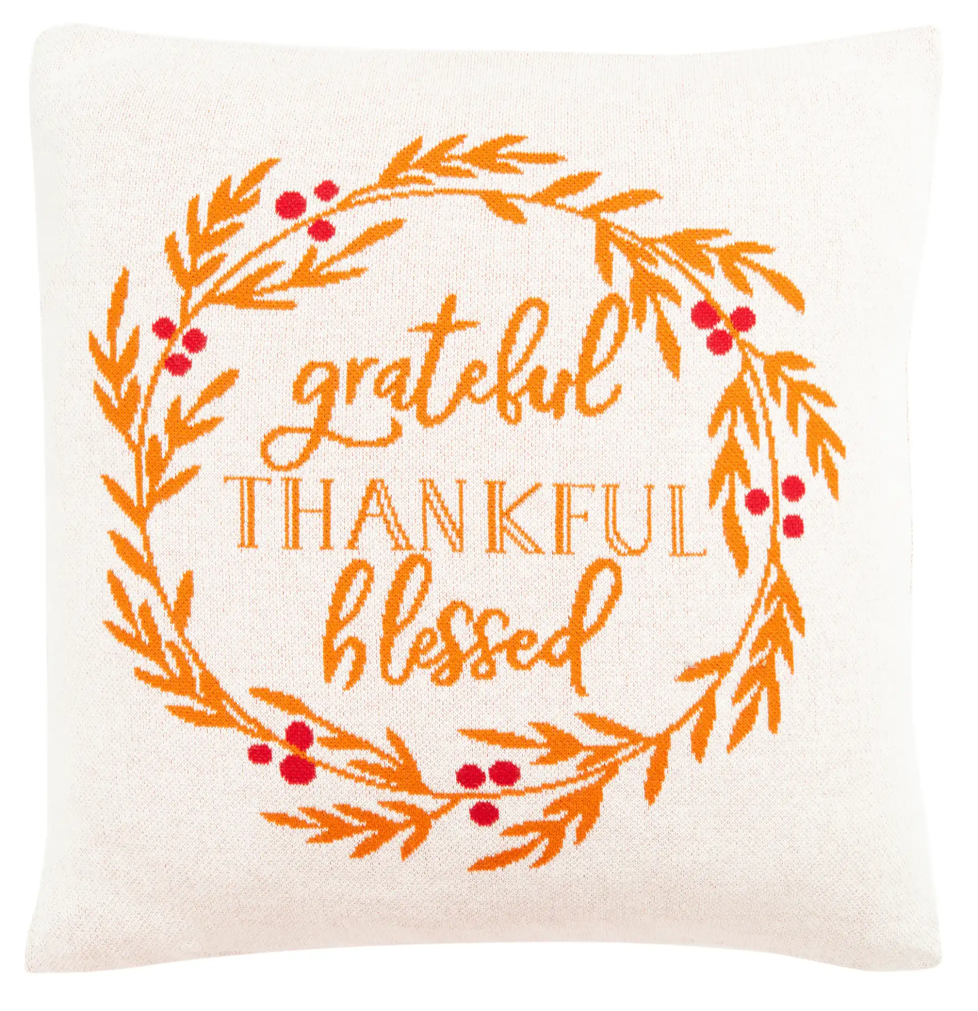 Grateful Blessed Pillow in Orange / Natural / Red, detail view