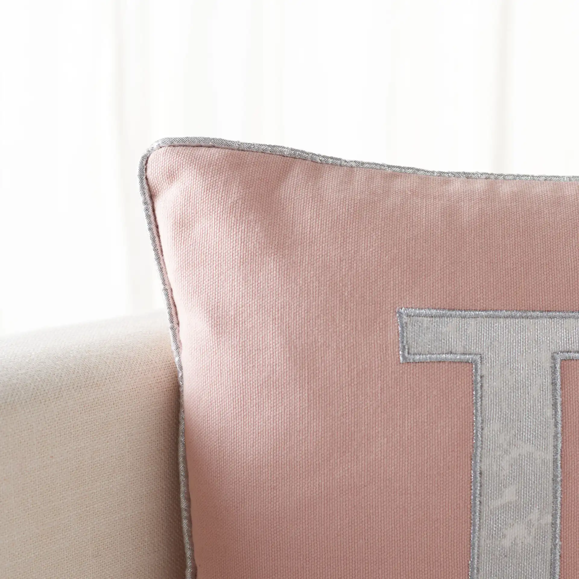 Joy Holiday Tree Pillow in Blush Pink in a styled room