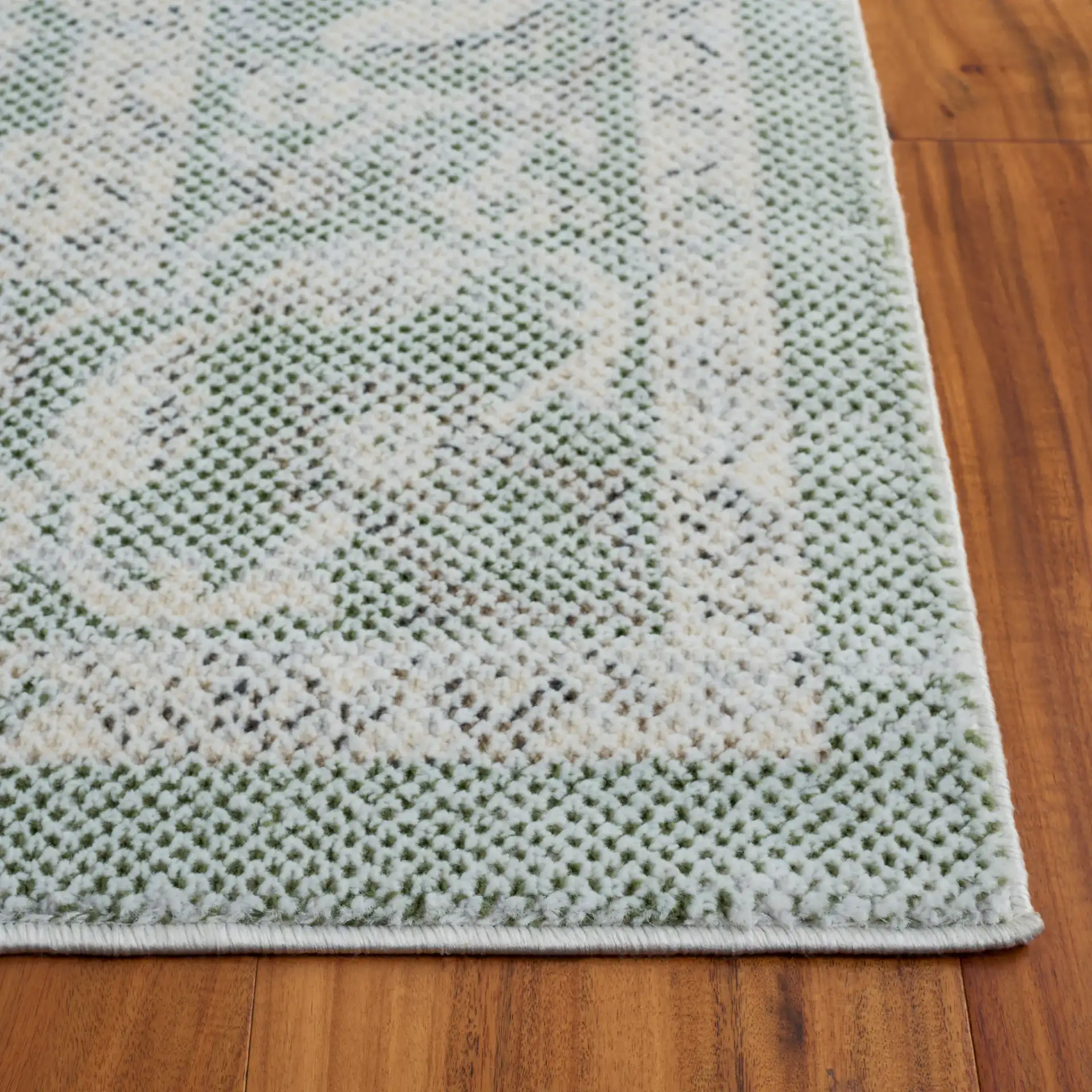 Harrison Bordered Floral Rug in Green / Ivory in a styled room