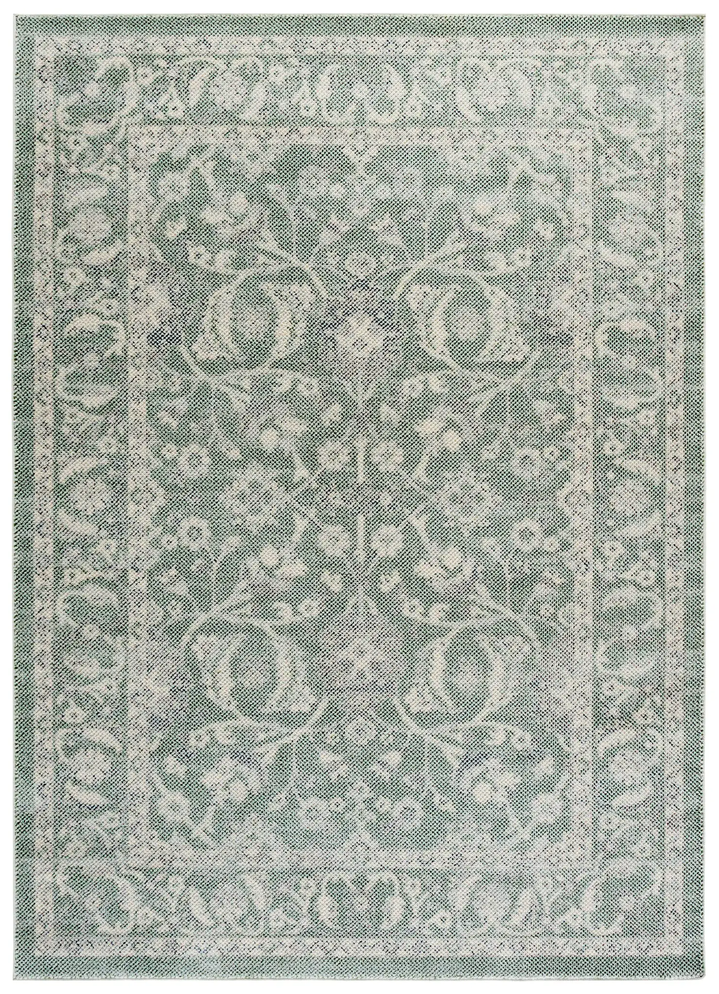 Harrison Bordered Floral Rug in Green / Ivory