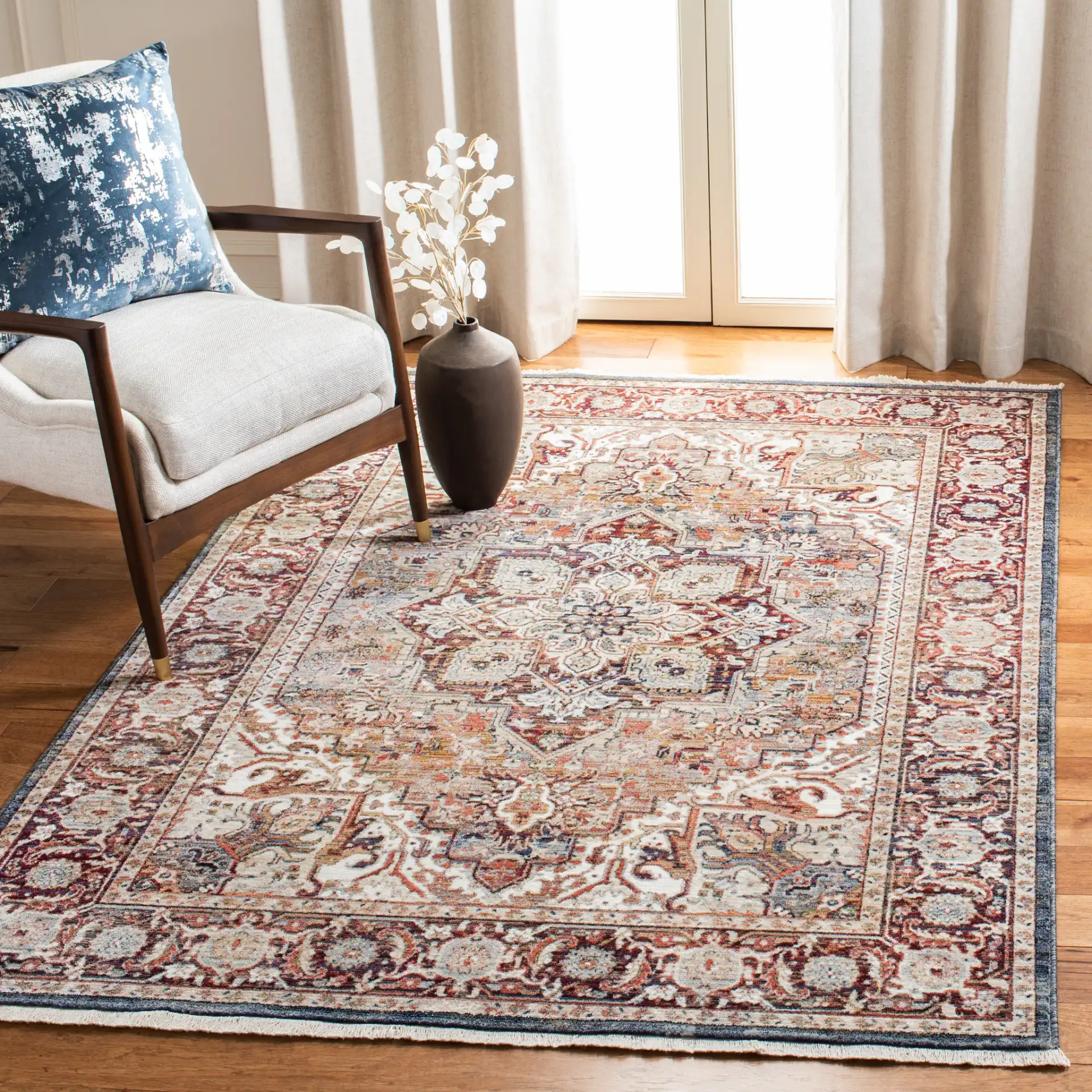 Herat Medallion Rug in Red / Ivory in a styled room