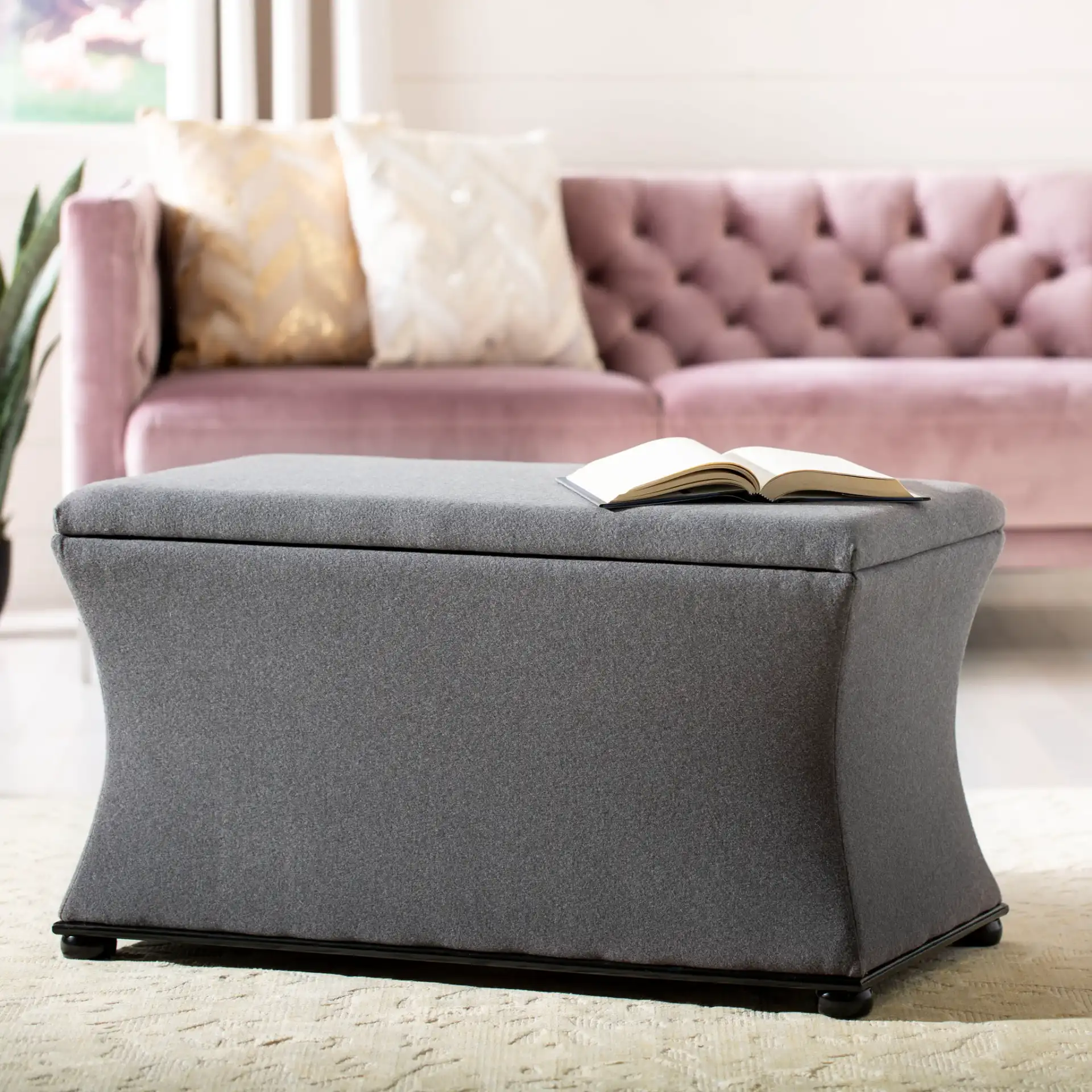 Aroura Storage Bench in Gray in a styled room