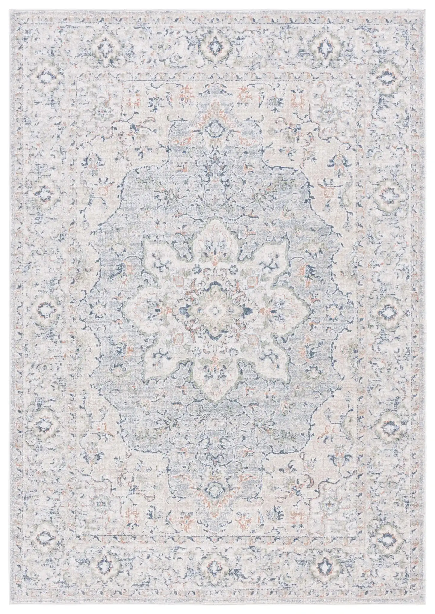 Hunter Distressed Medallion Rug in Ivory Gray / Dark Gray / Beige