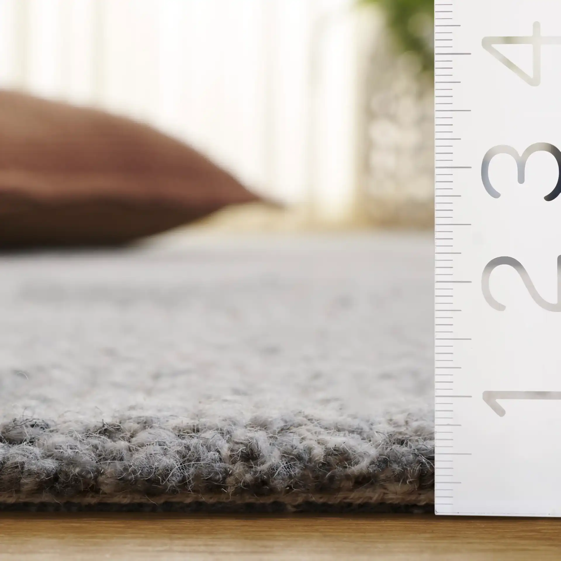Harvest Abstract Blocks Hand-Tufted Wool Rug in Gray / Ivory in a styled room