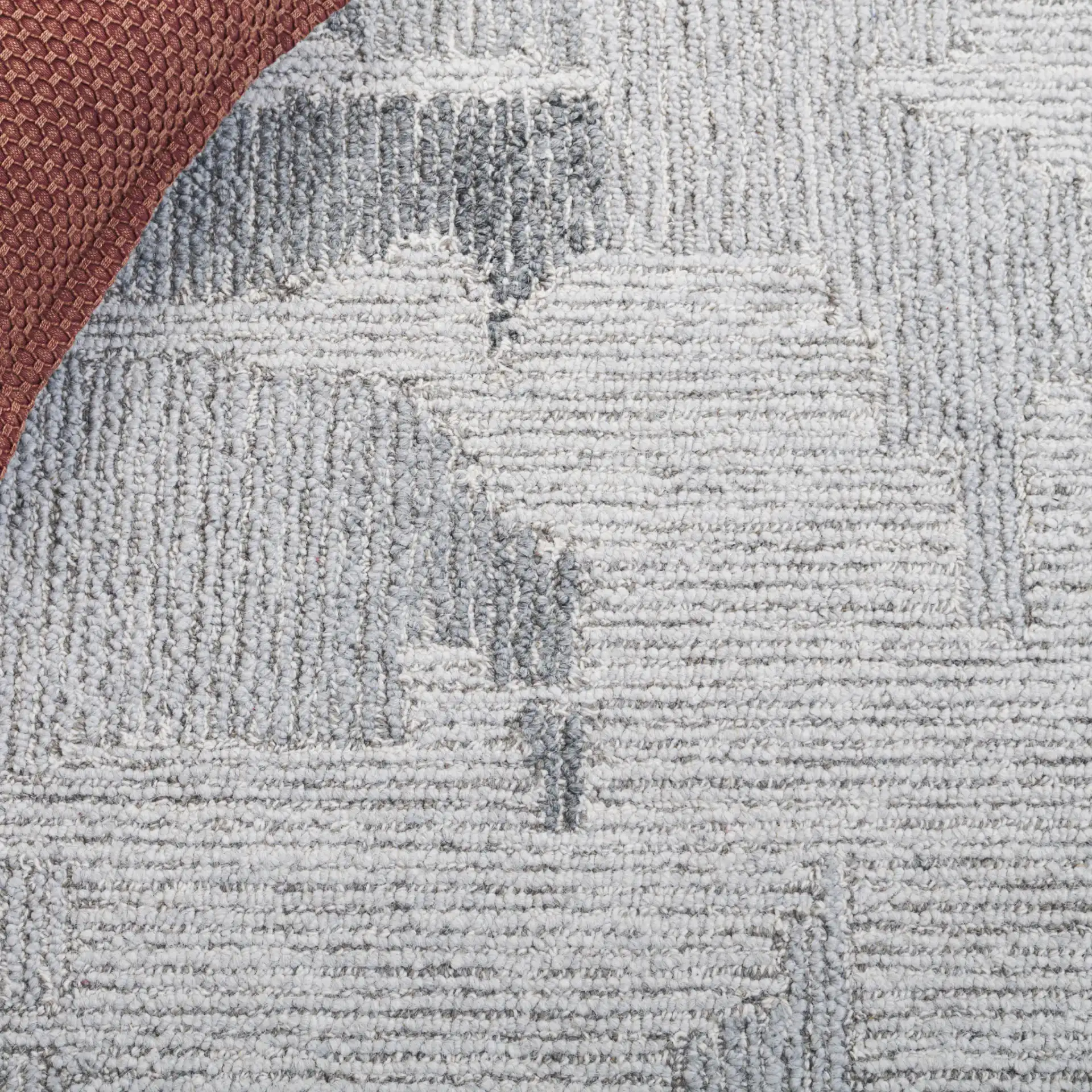 Harvest Abstract Blocks Hand-Tufted Wool Rug in Gray / Ivory in a styled room