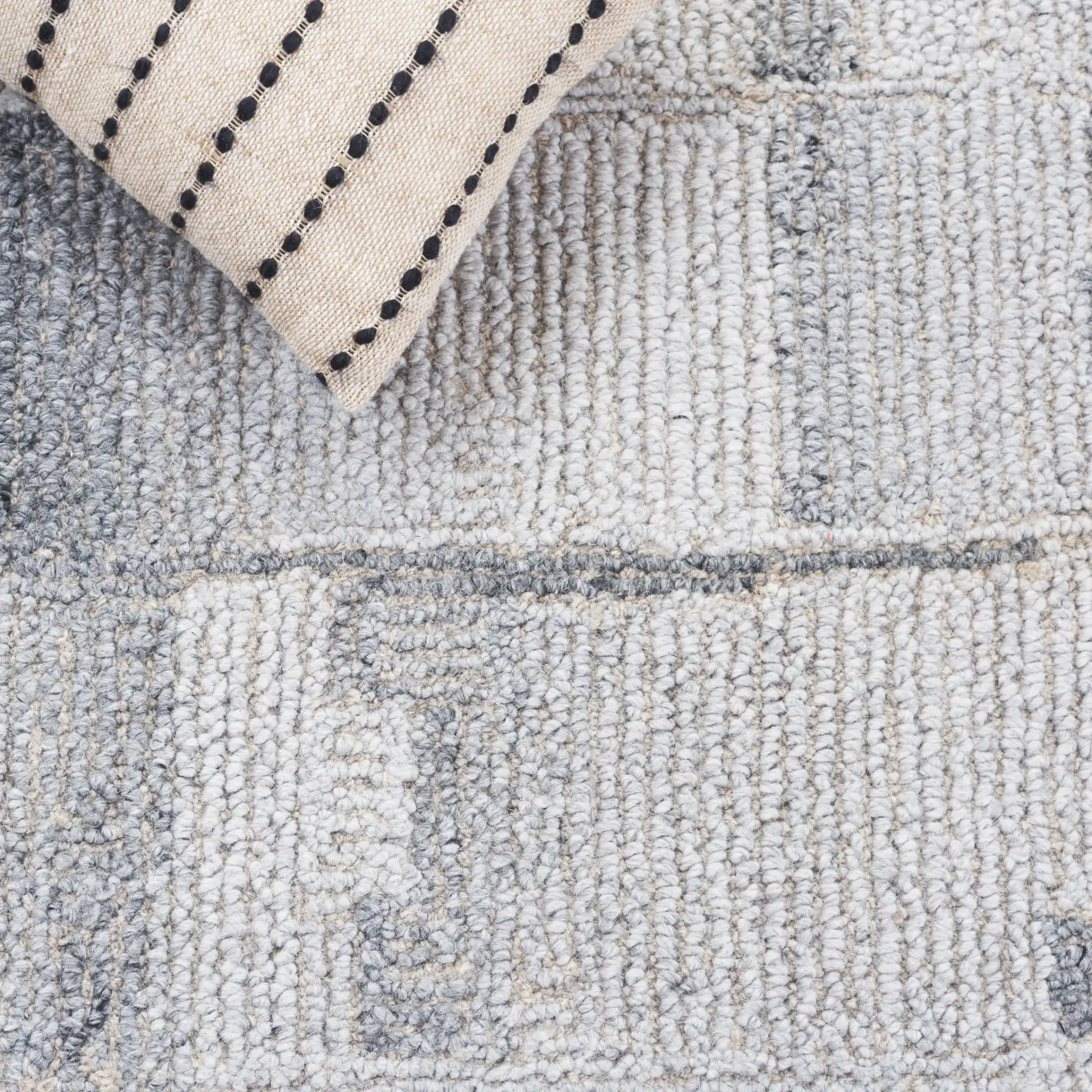 Harvest Stacked Blocks Hand-Tufted Wool Rug in Gray in a styled room