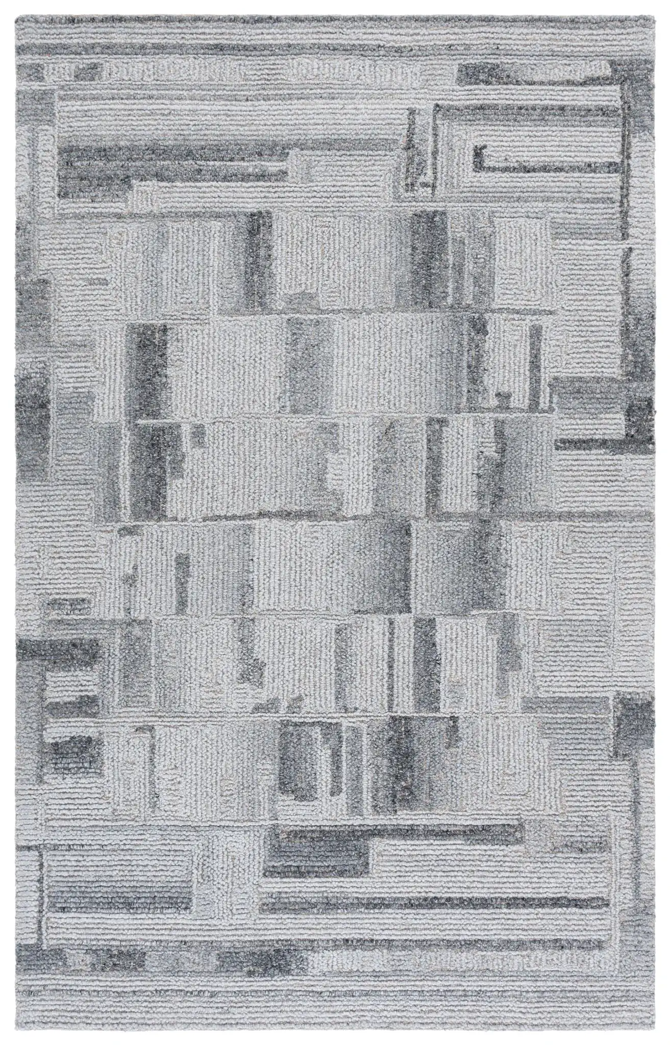 Harvest Stacked Blocks Hand-Tufted Wool Rug in Gray