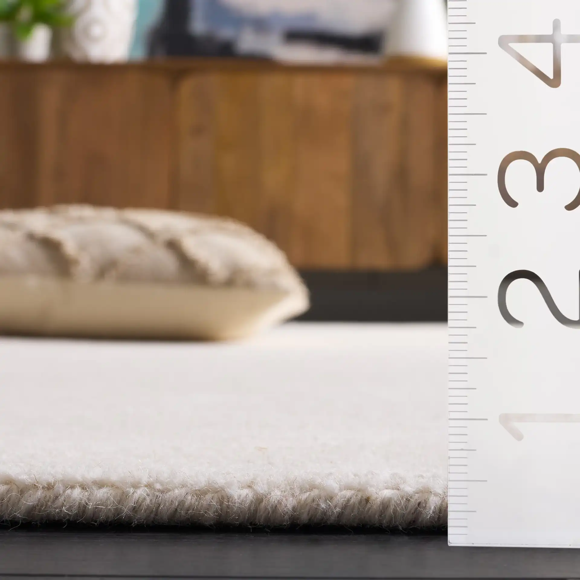 Harvest Ribbed Border Hand-Tufted Wool Rug in Ivory in a styled room
