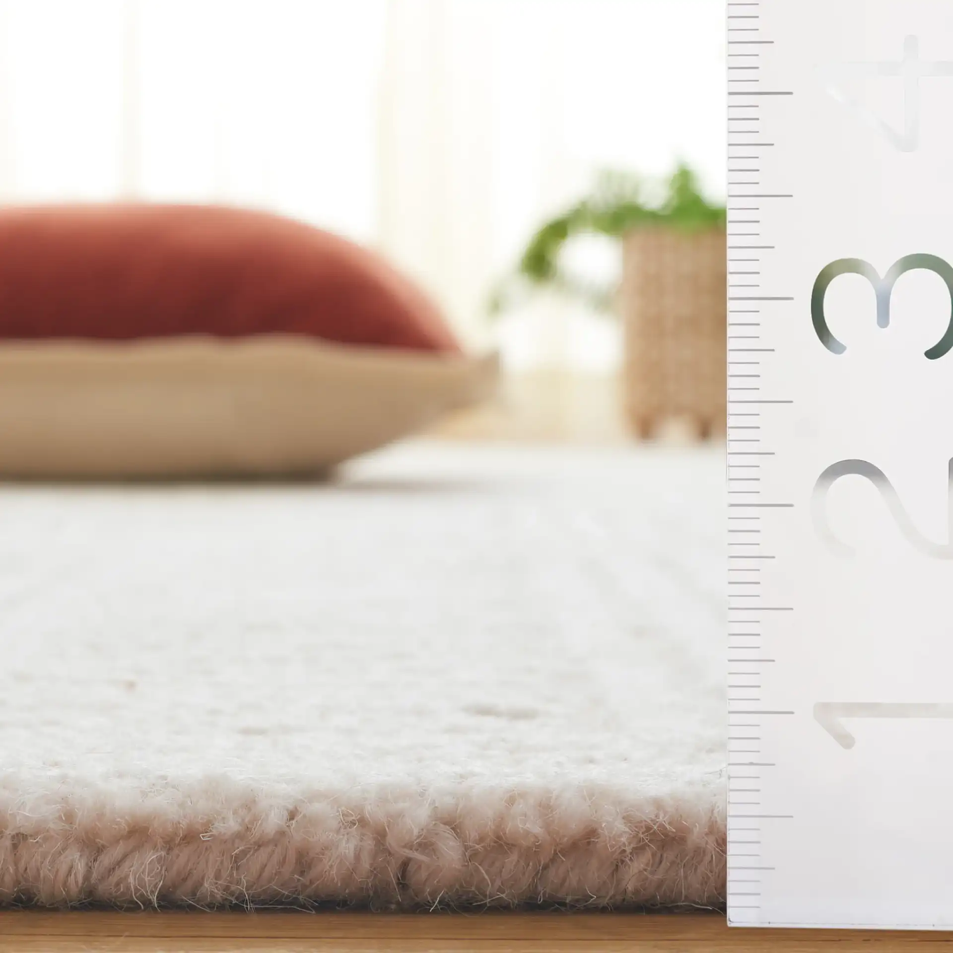 Harvest Linear Blocks Hand-Tufted Wool Rug in Beige / Ivory in a styled room