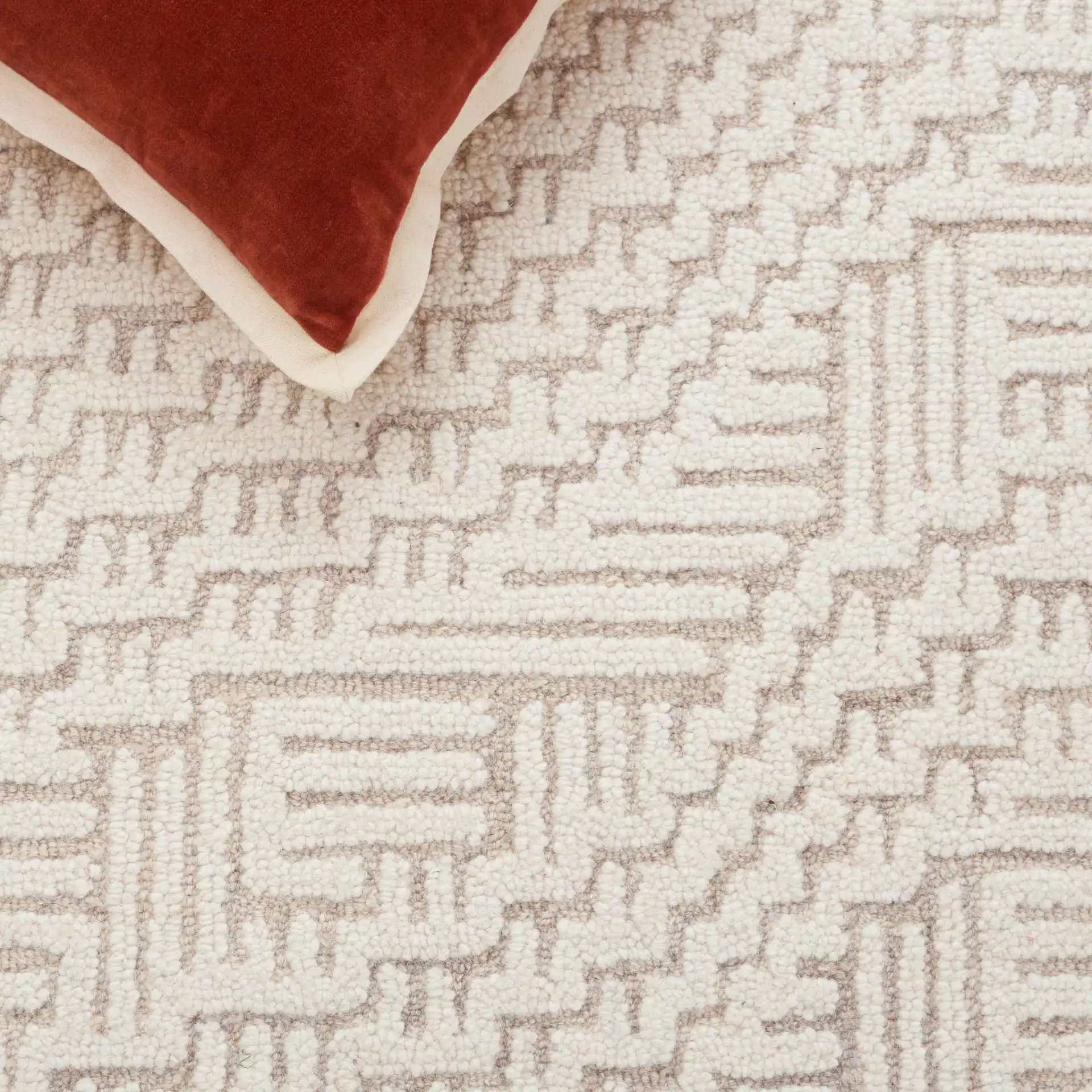 Harvest Linear Blocks Hand-Tufted Wool Rug in Beige / Ivory in a styled room