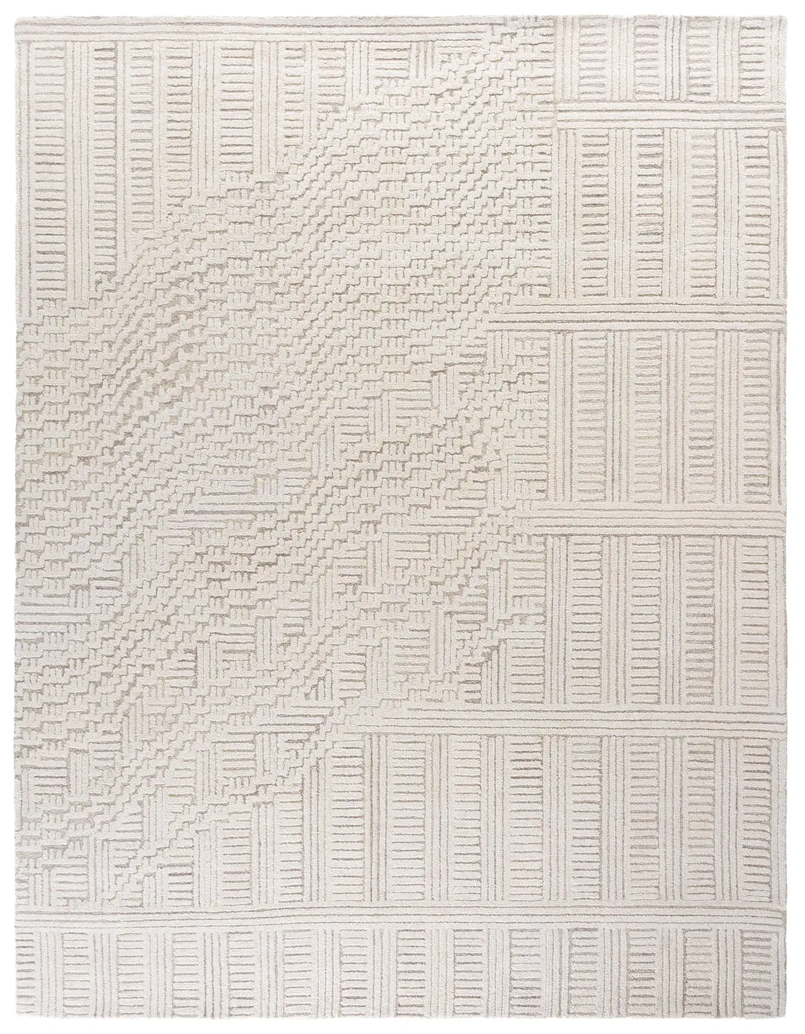 Harvest Linear Blocks Hand-Tufted Wool Rug in Beige / Ivory