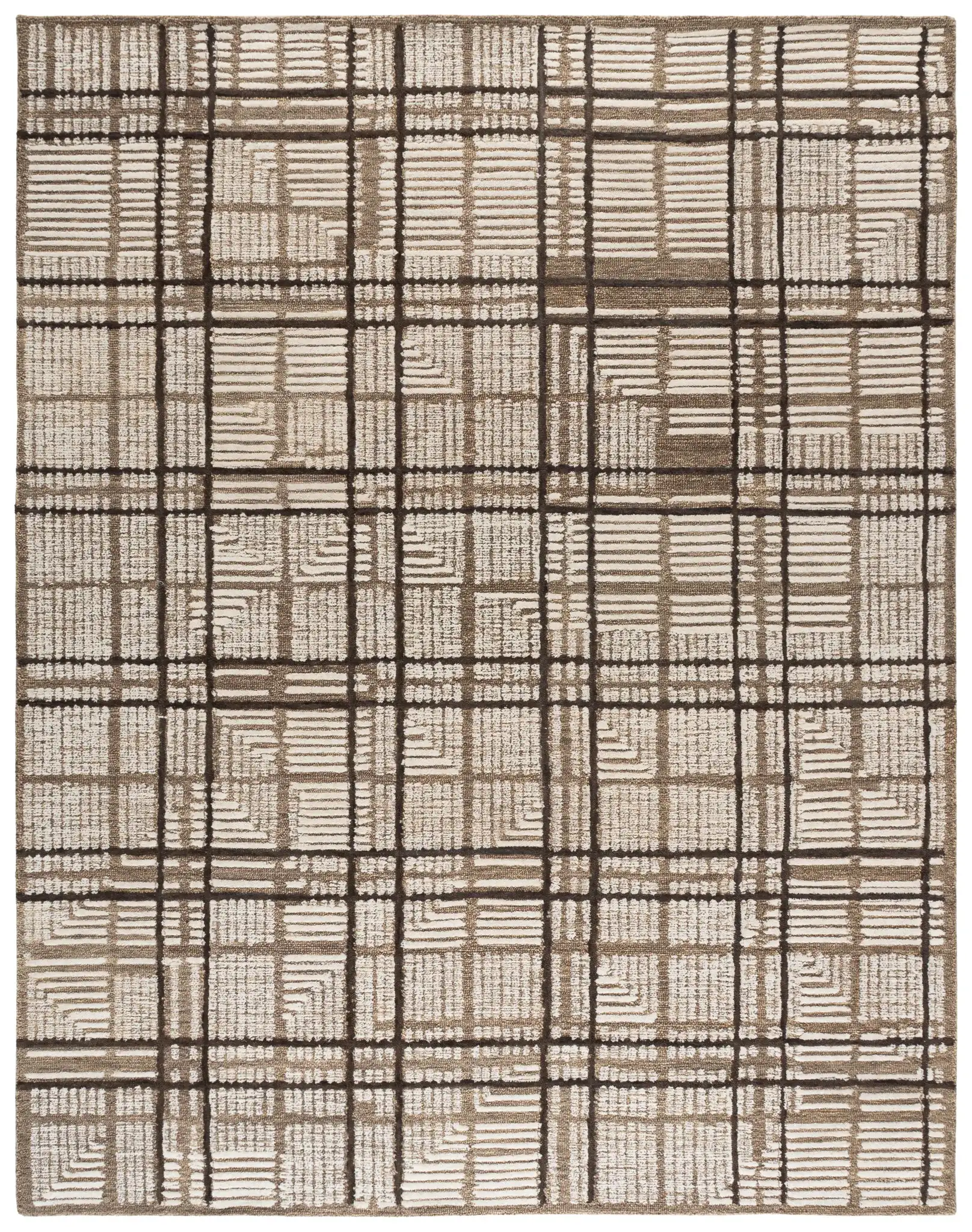 Harvest Modern Grid Hand-Tufted Wool Rug in Brown / Ivory
