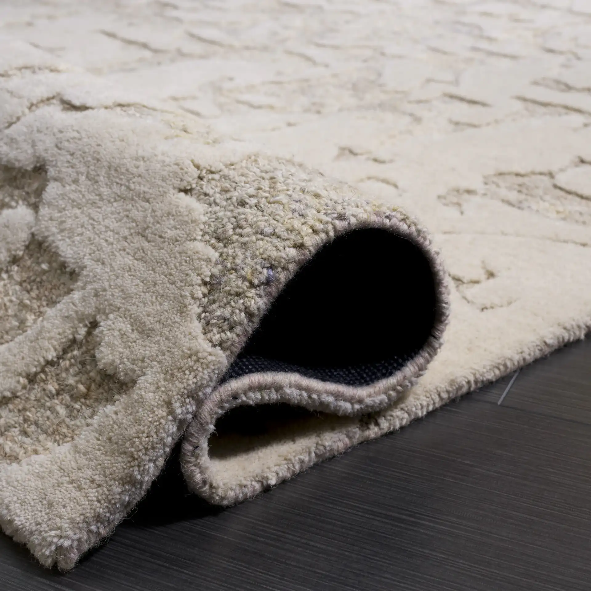 Harvest Abstract Pebble Hand-Tufted Wool Rug in Beige / Taupe in a styled room