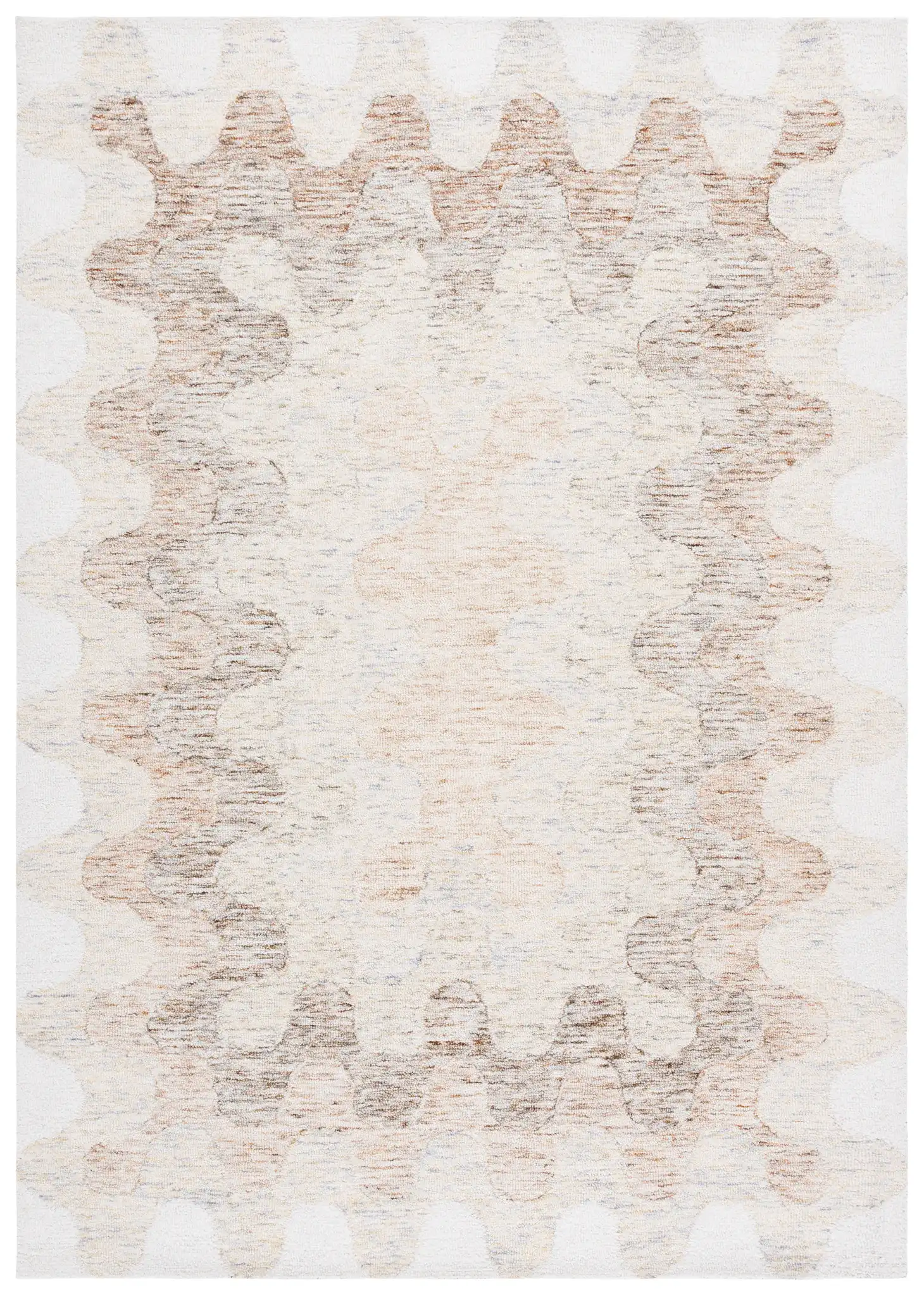 Harvest Scalloped Border Hand-Tufted Wool Rug in Beige / Brown