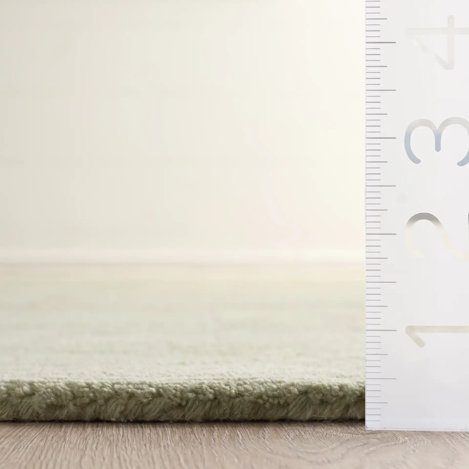 Harvest Dotted Line Hand-Tufted Wool Rug in Sage in a styled room