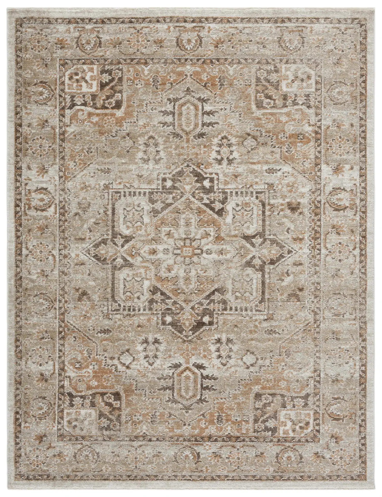 Hazel Medallion Bordered Rug in Beige / Brown