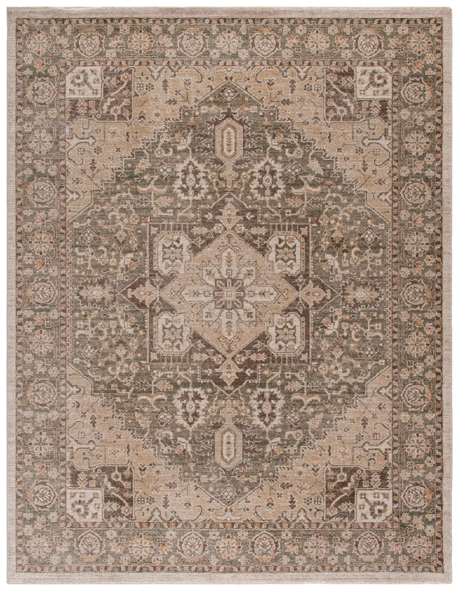Hazel Medallion Bordered Rug in Green / Brown