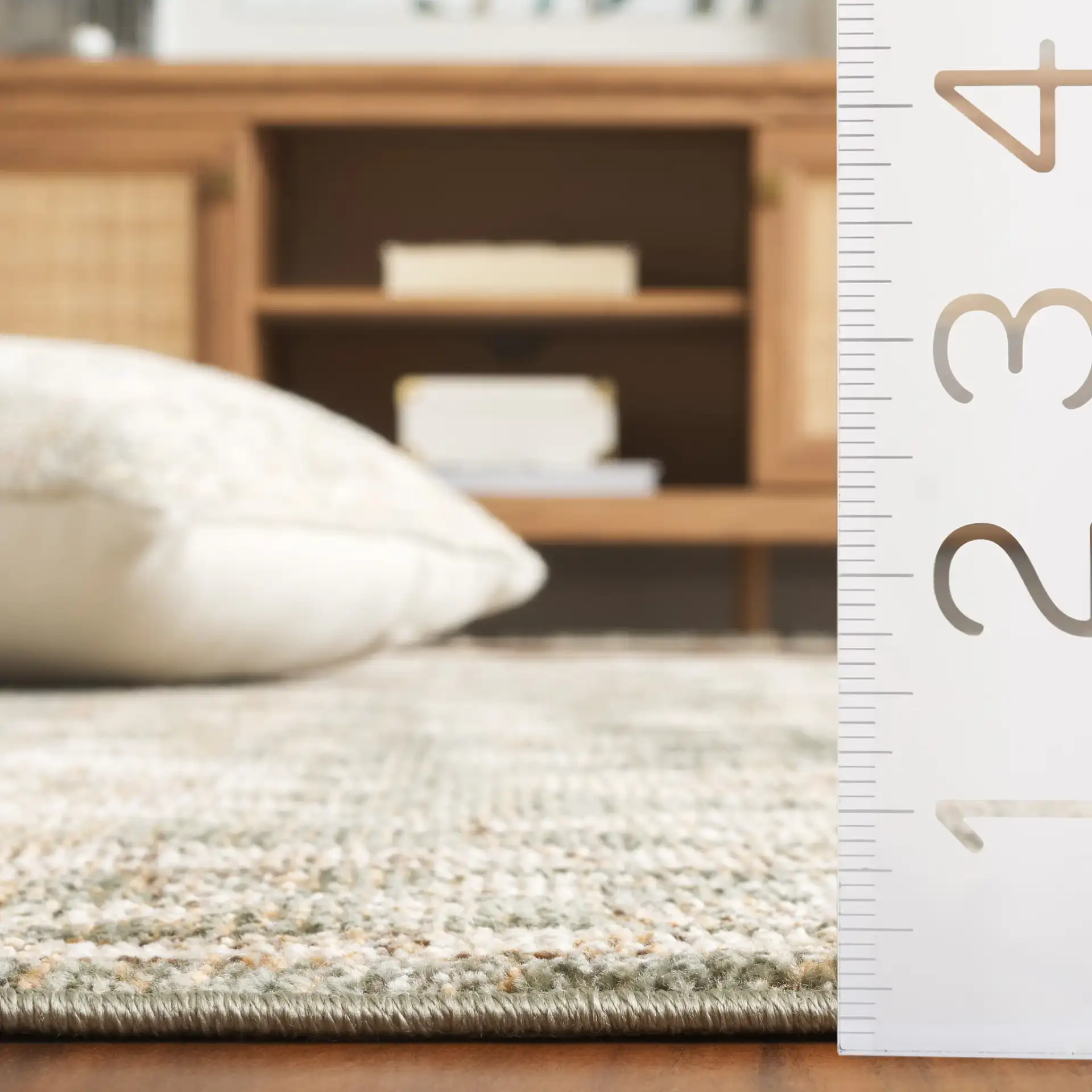 Hazel Botanical Bordered Rug in Green / Ivory in a styled room