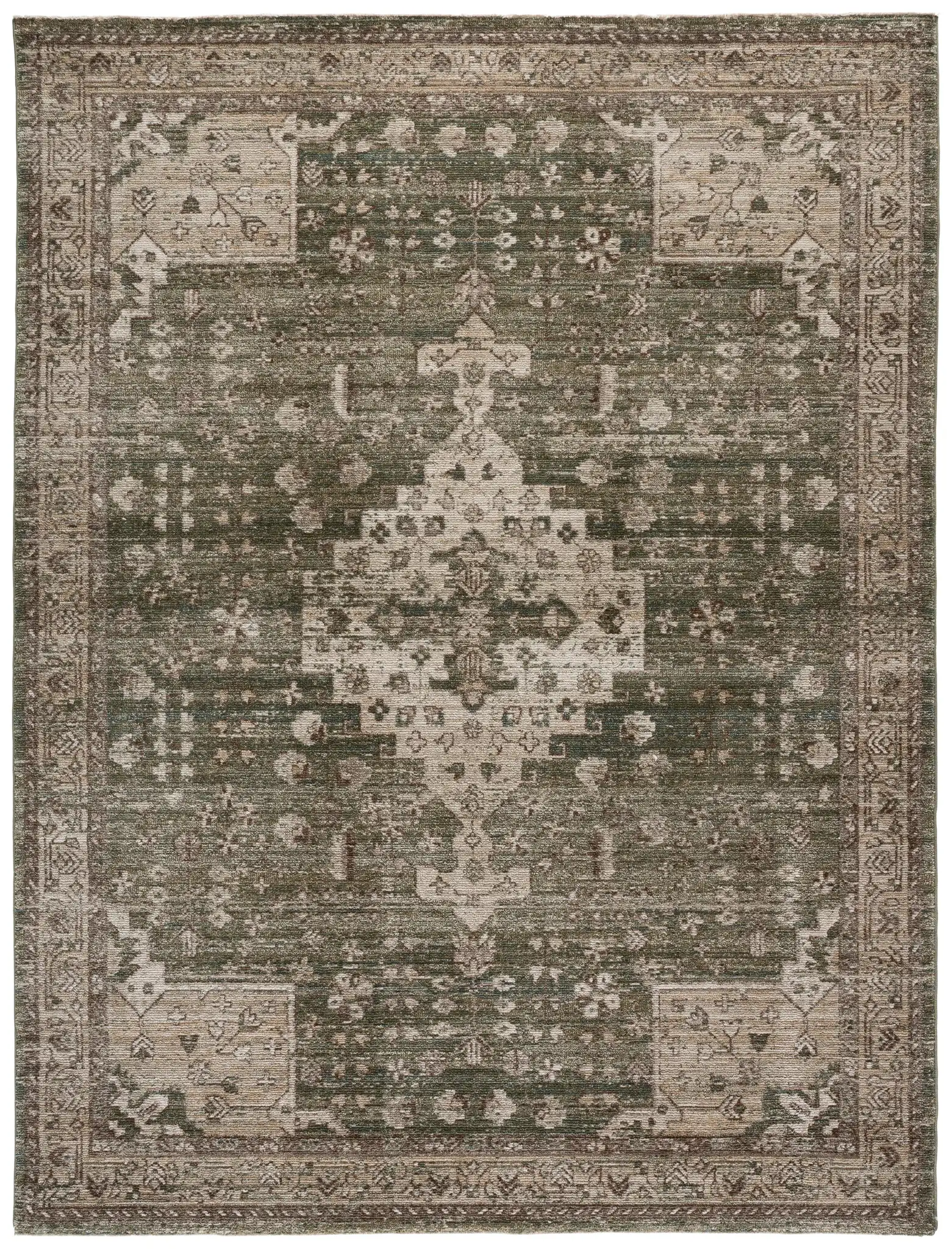 Hazel Distressed Medallion Rug in Green / Beige
