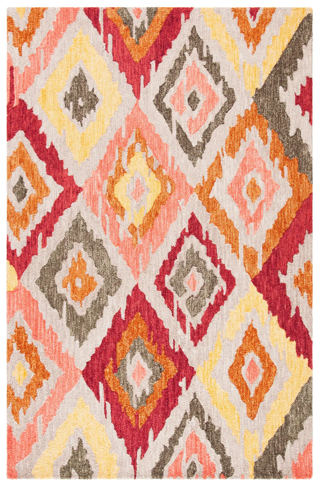 Ikat Diamond Hand-Tufted Wool Rug in Beige / Pink