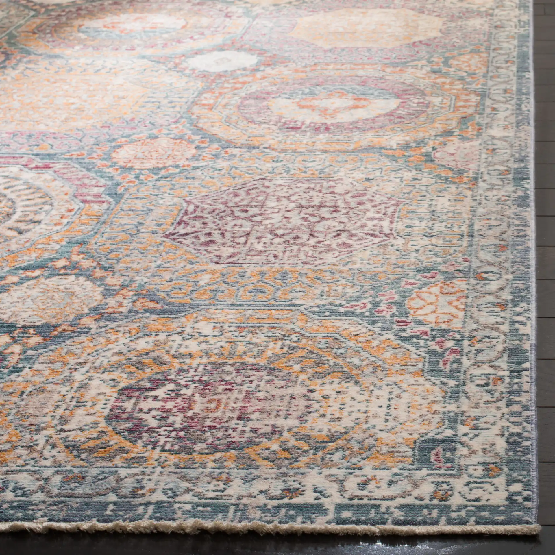 Illusion Panel Rug in Blue / Beige in a styled room