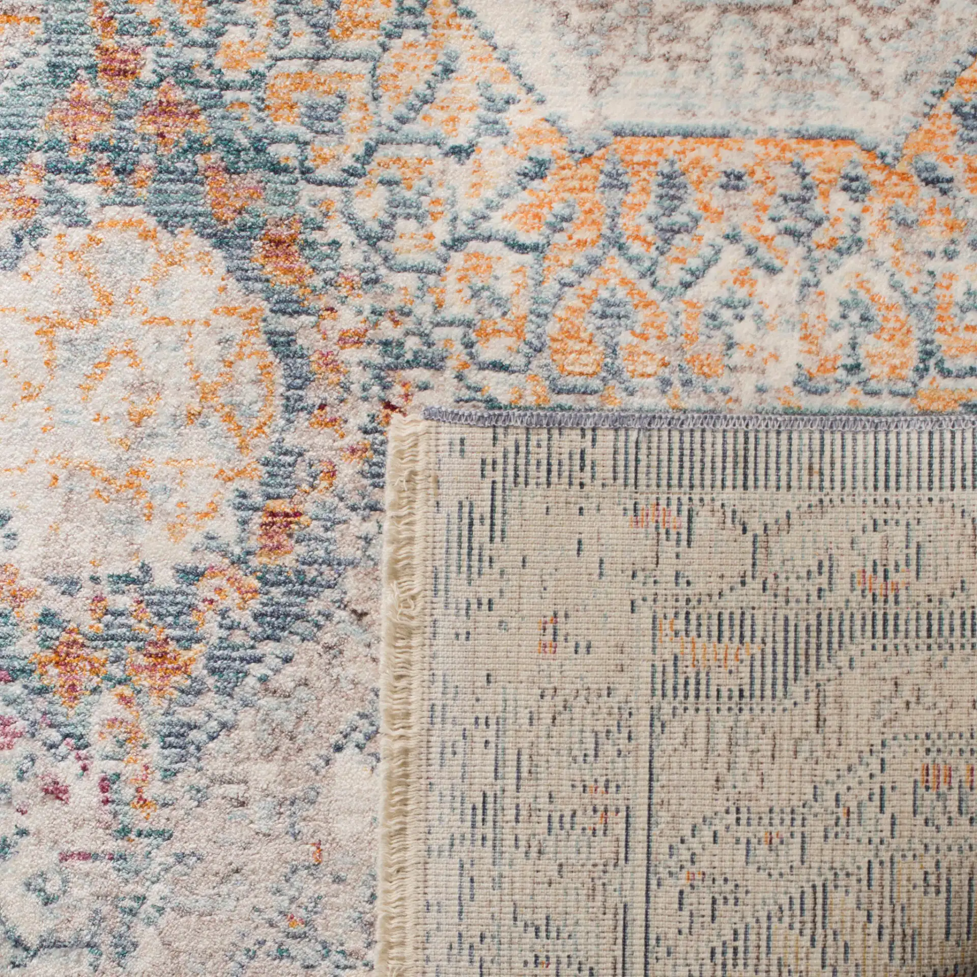 Illusion Panel Rug in Blue / Beige in a styled room