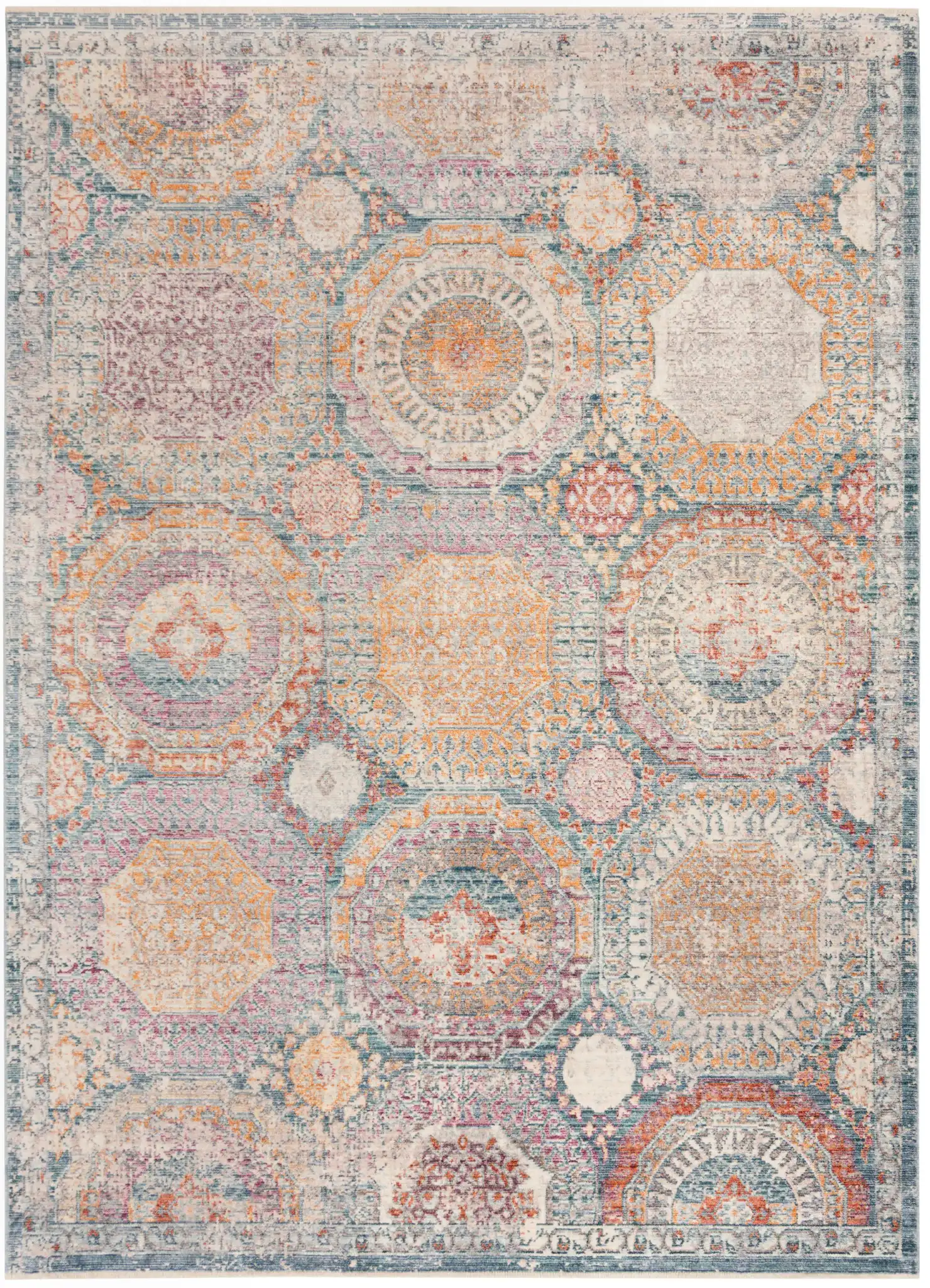 Illusion Panel Rug in Blue / Beige
