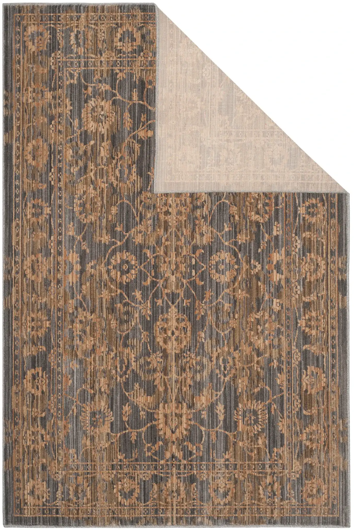 Infinity Bordered Floral Rug in Gray / Beige in a styled room