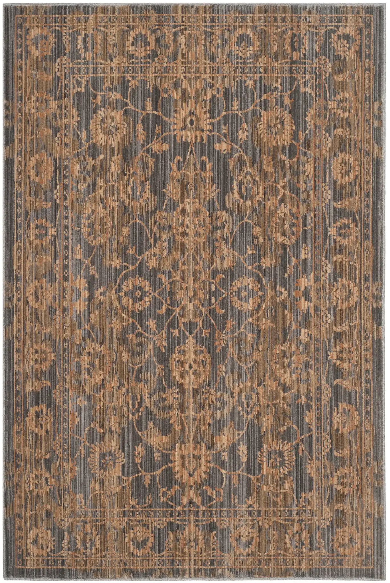 Infinity Bordered Floral Rug in Gray / Beige
